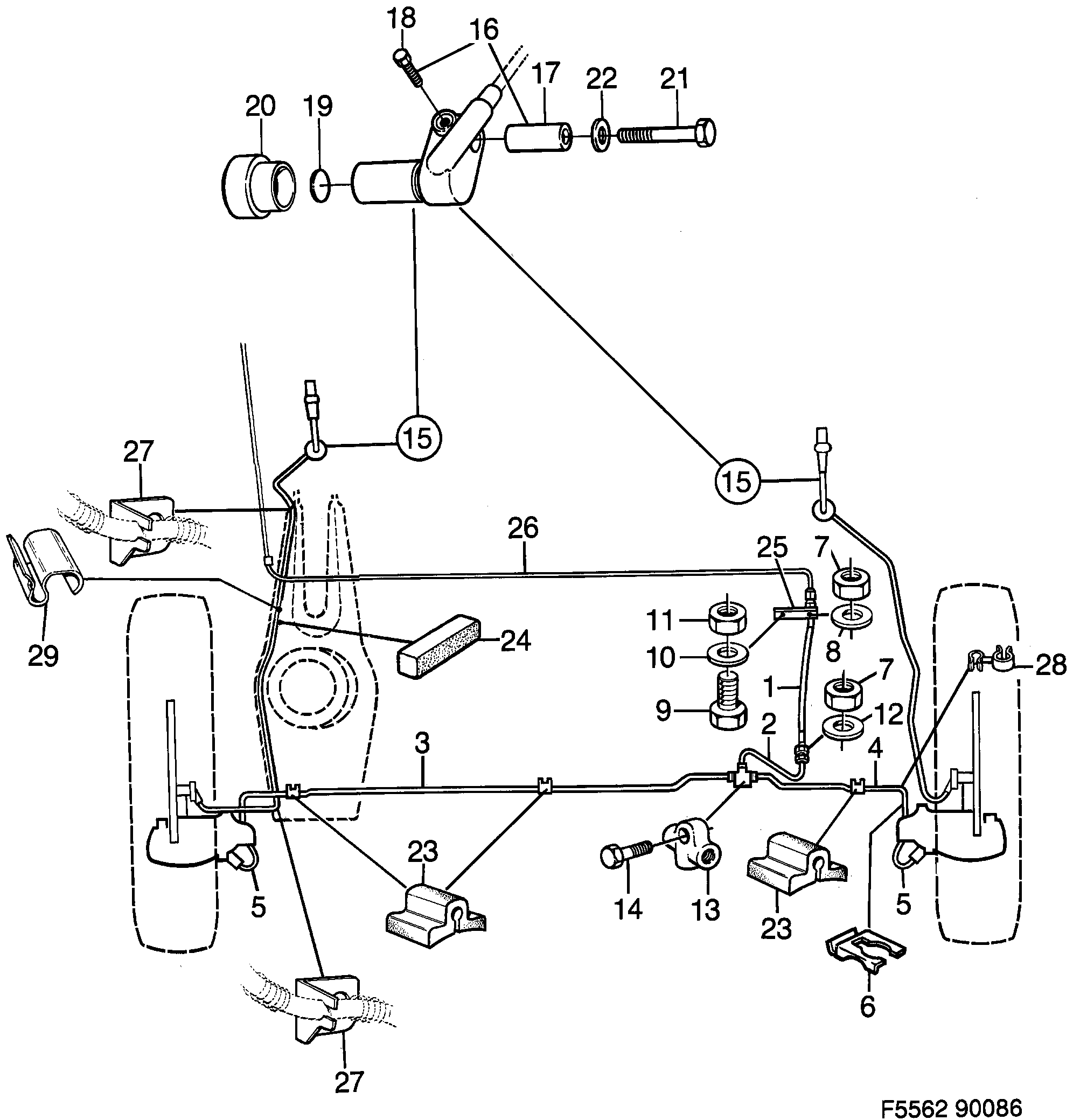 Saab 900 Brake lines ABS rear diagram