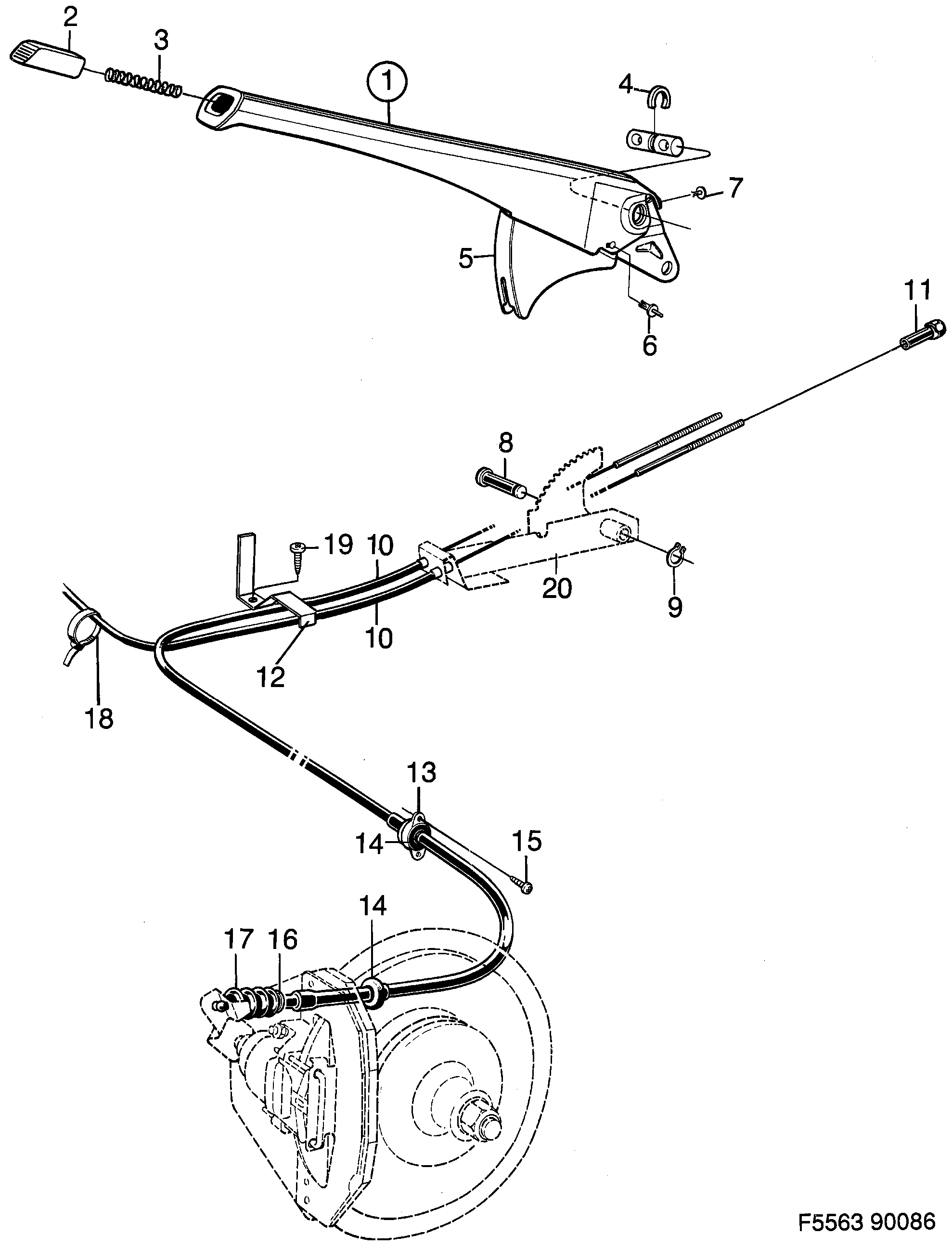 Saab 900 Parking brake system diagram