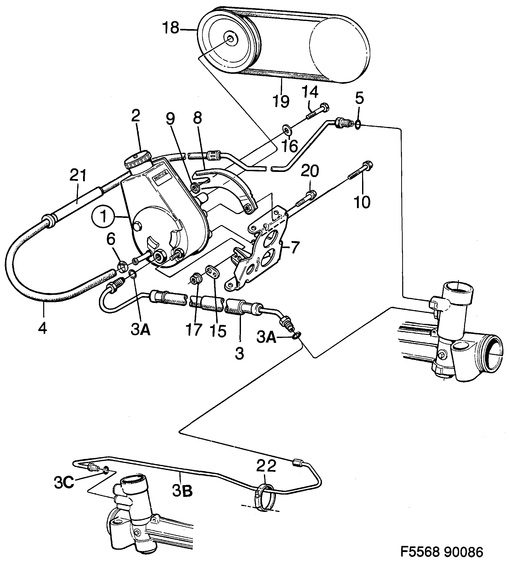Saab 900 Pump, hydraulic oil diagram