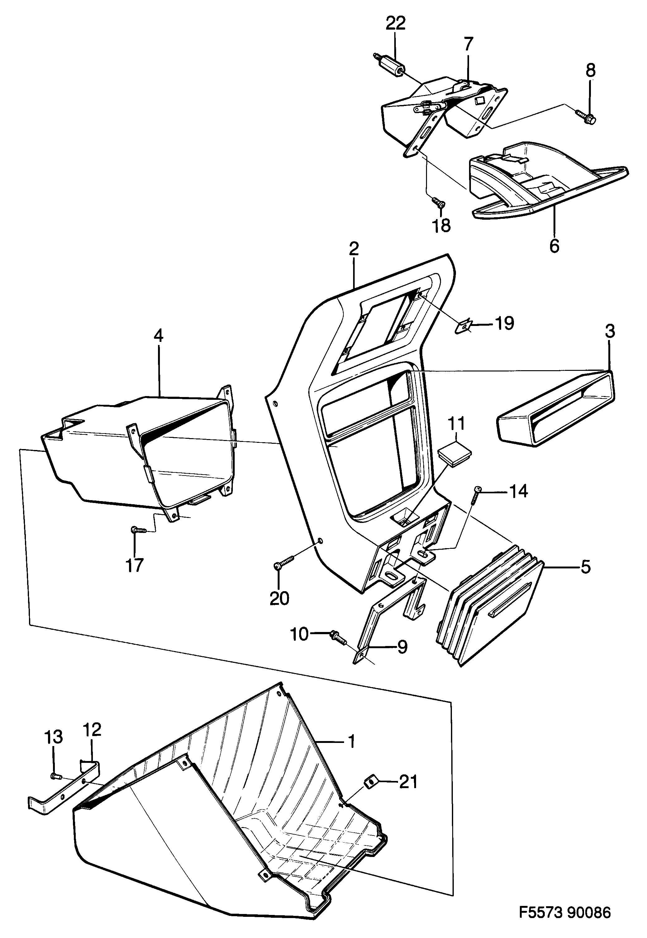 Saab 900 Centre console diagram