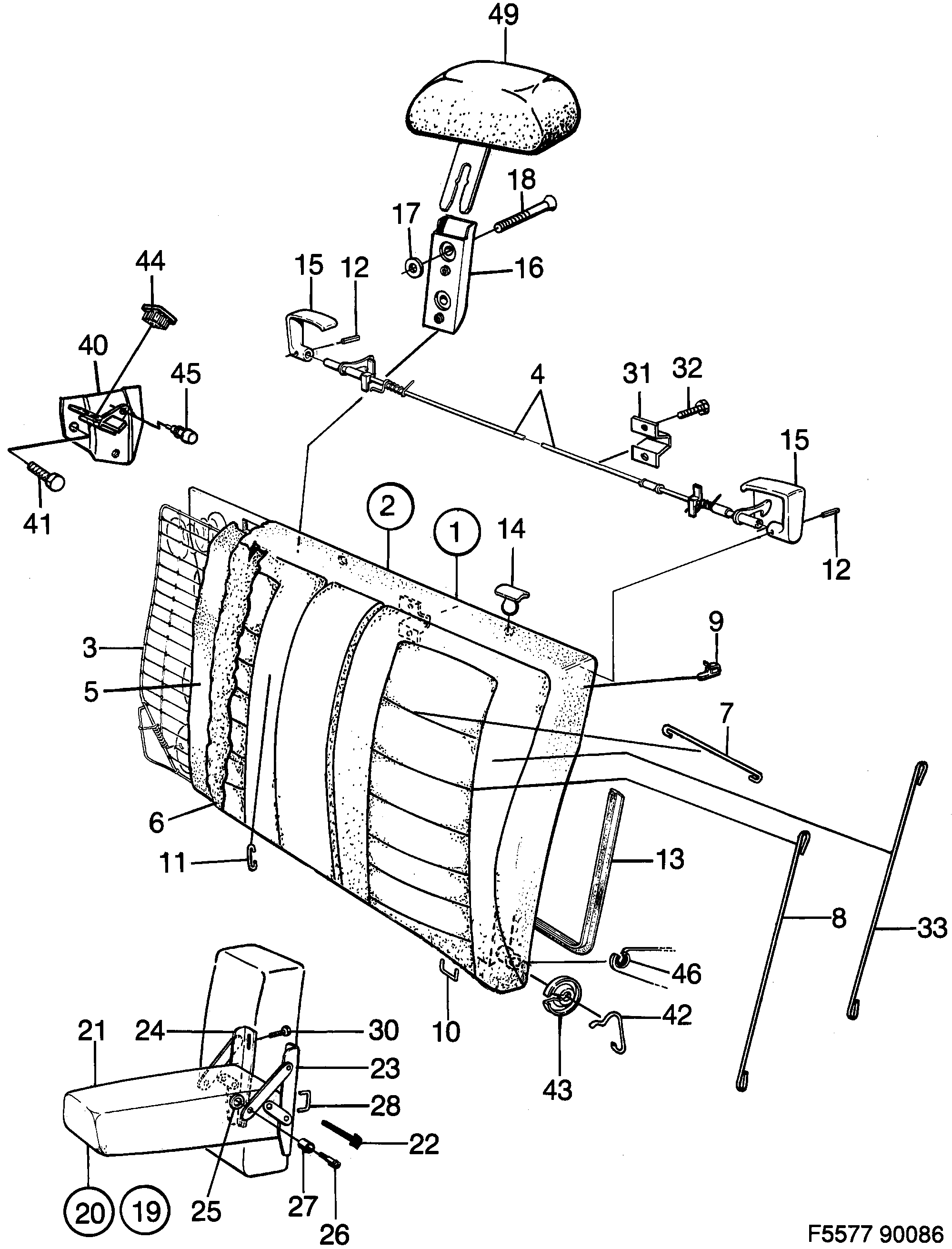 Saab 900 Rear seat Back cushion diagram