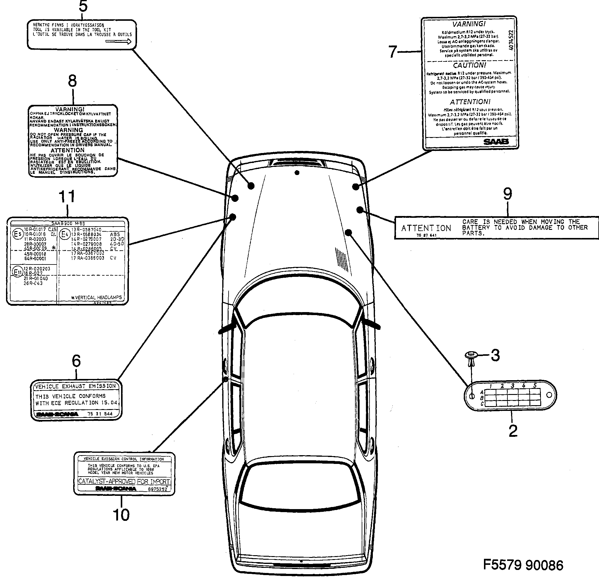 Saab 900 Labels Part 1 diagram