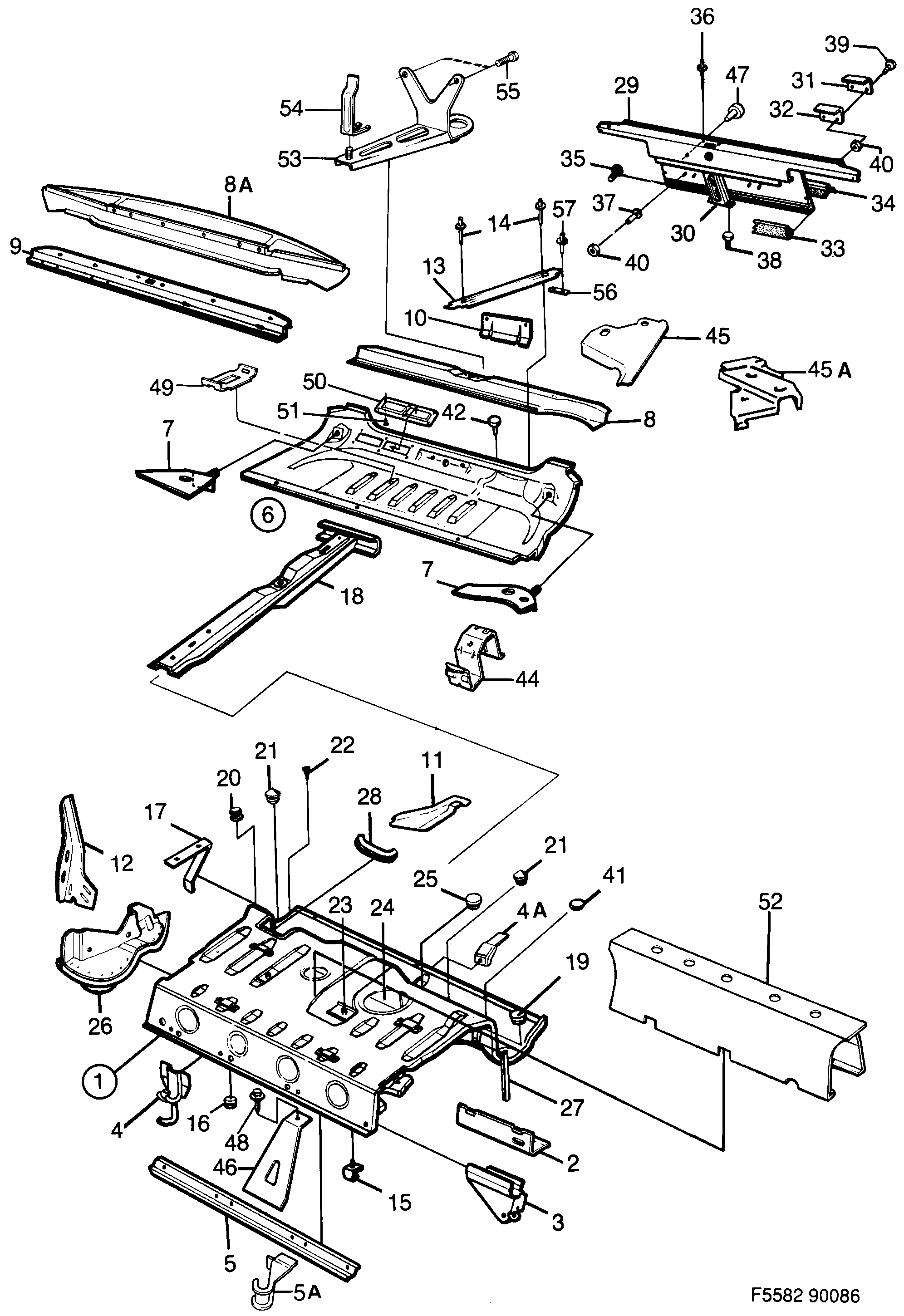 Saab 900 Rear floor diagram