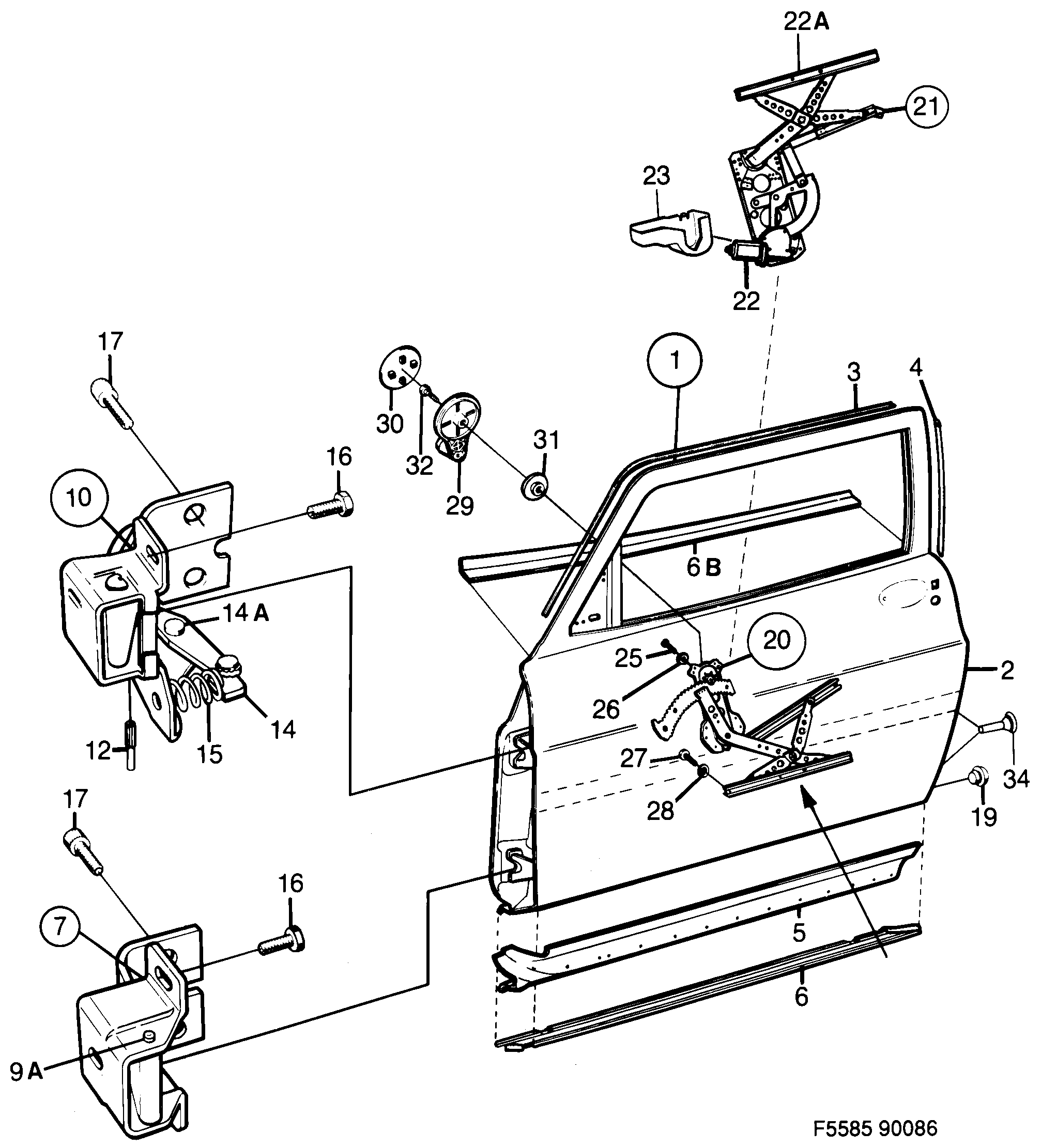 Saab 900 Door Window regulator diagram