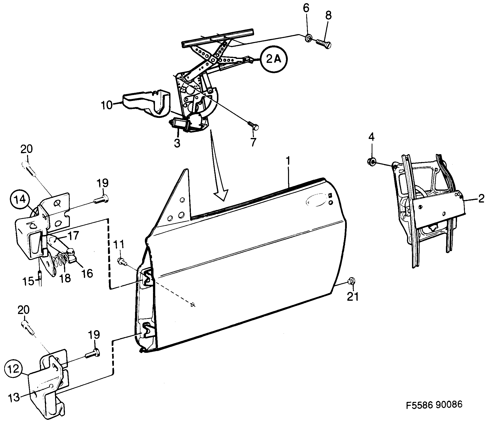 Saab 900 Door Window regulator diagram
