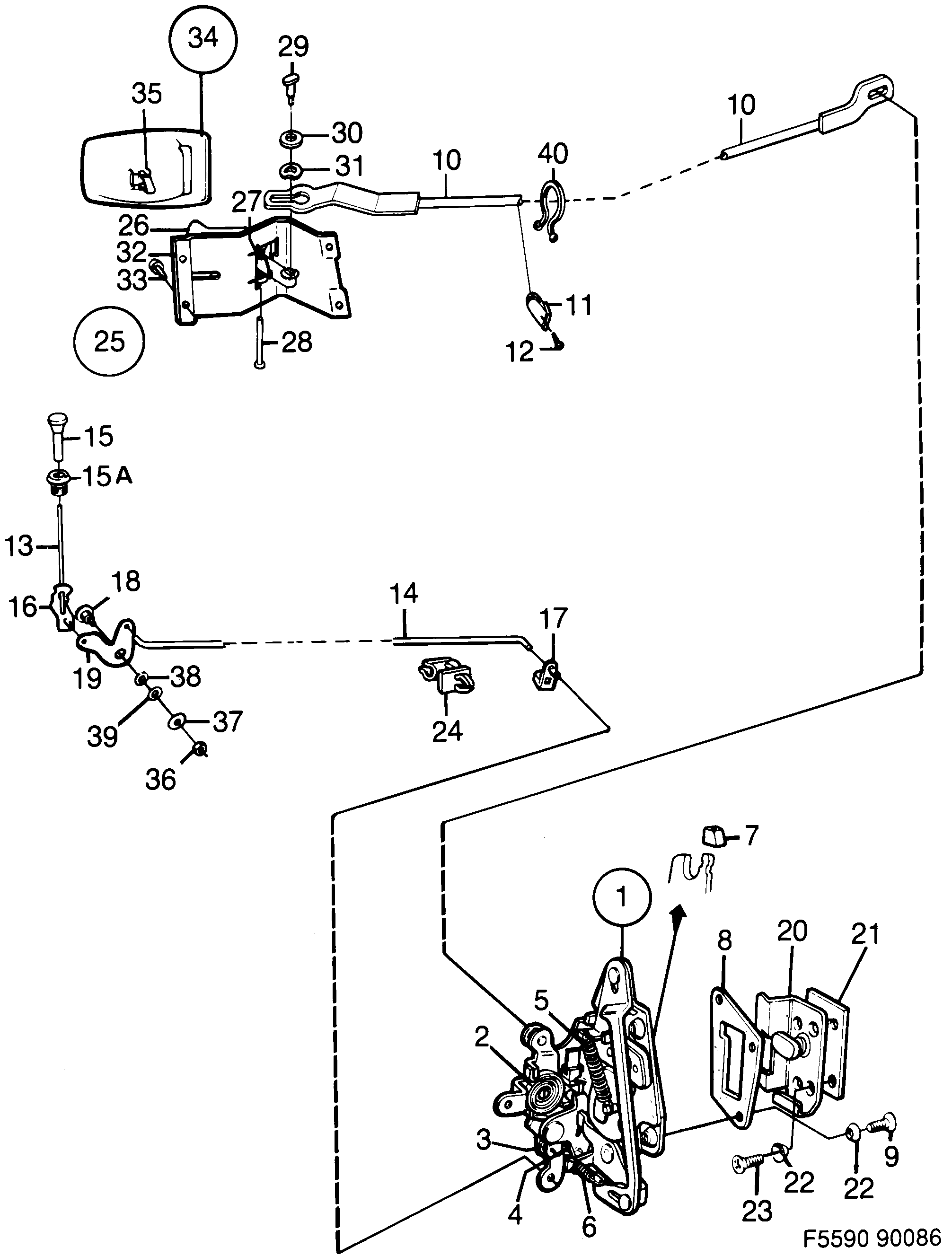 Saab 900 Door lock Rear diagram