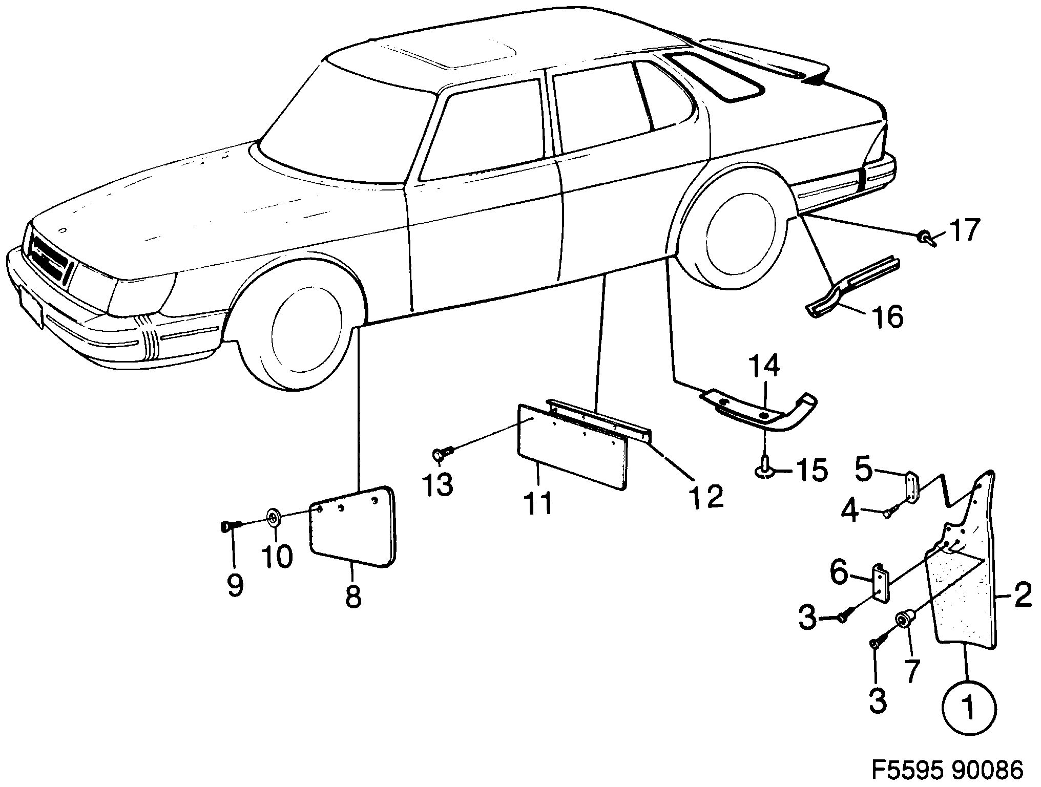 Saab 900 Splash guard diagram