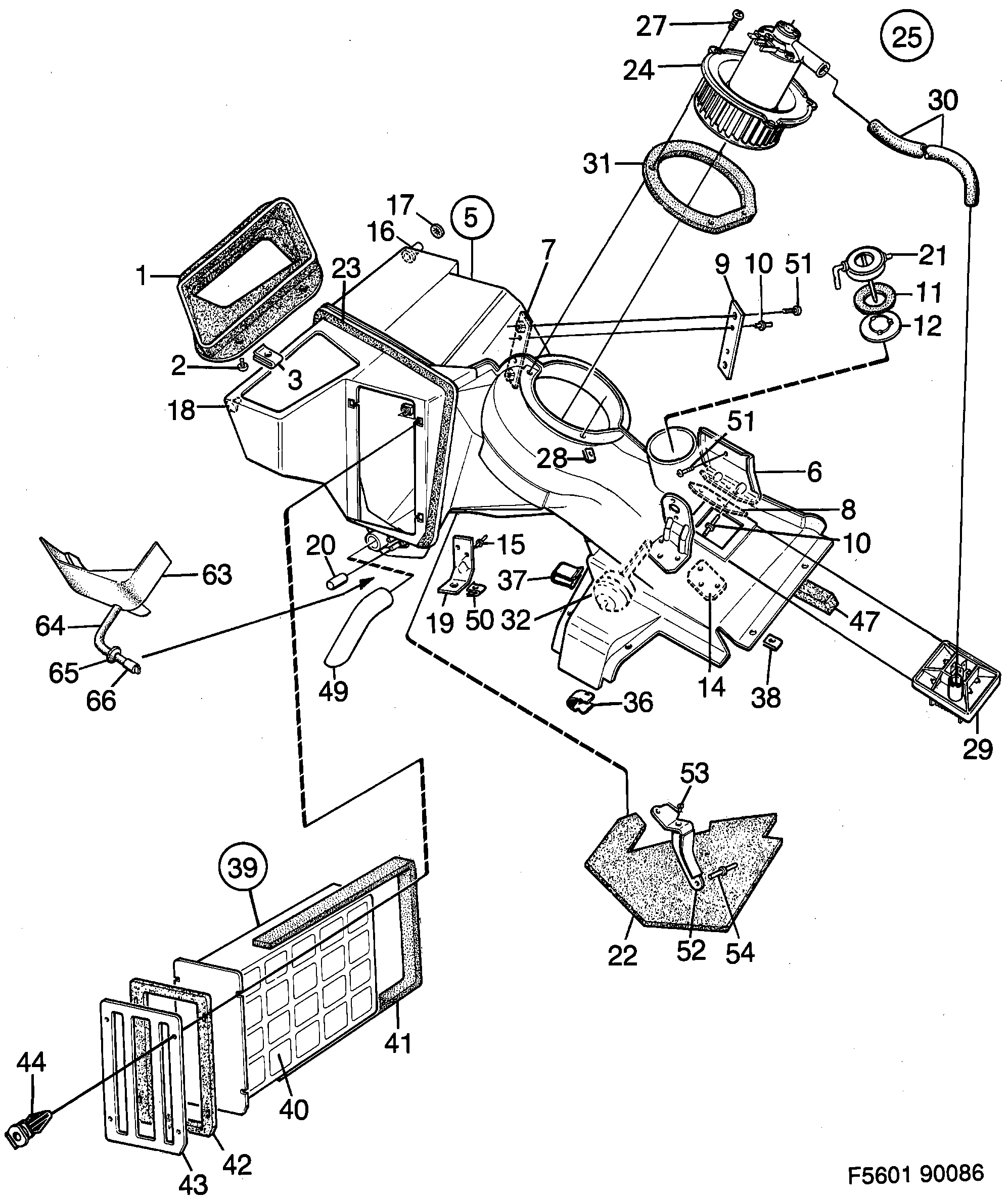 Saab 900 Fan unit Air filter diagram
