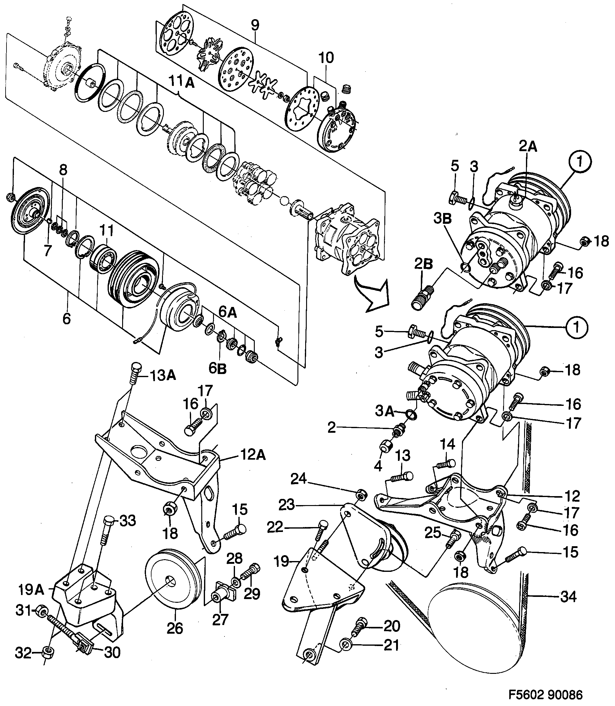 Saab 900 AC compressor diagram