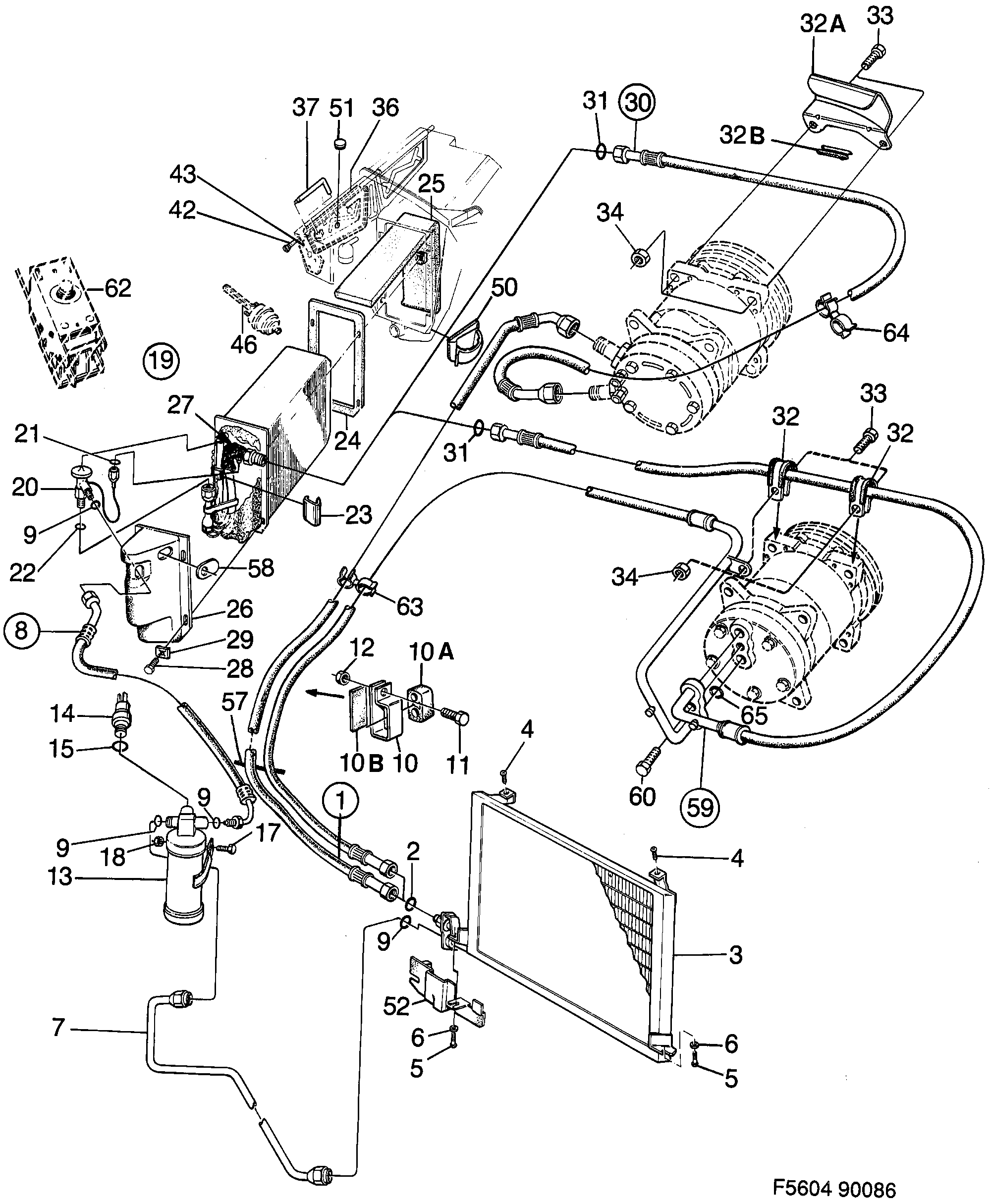Saab 900 AC evaporator Sanden diagram