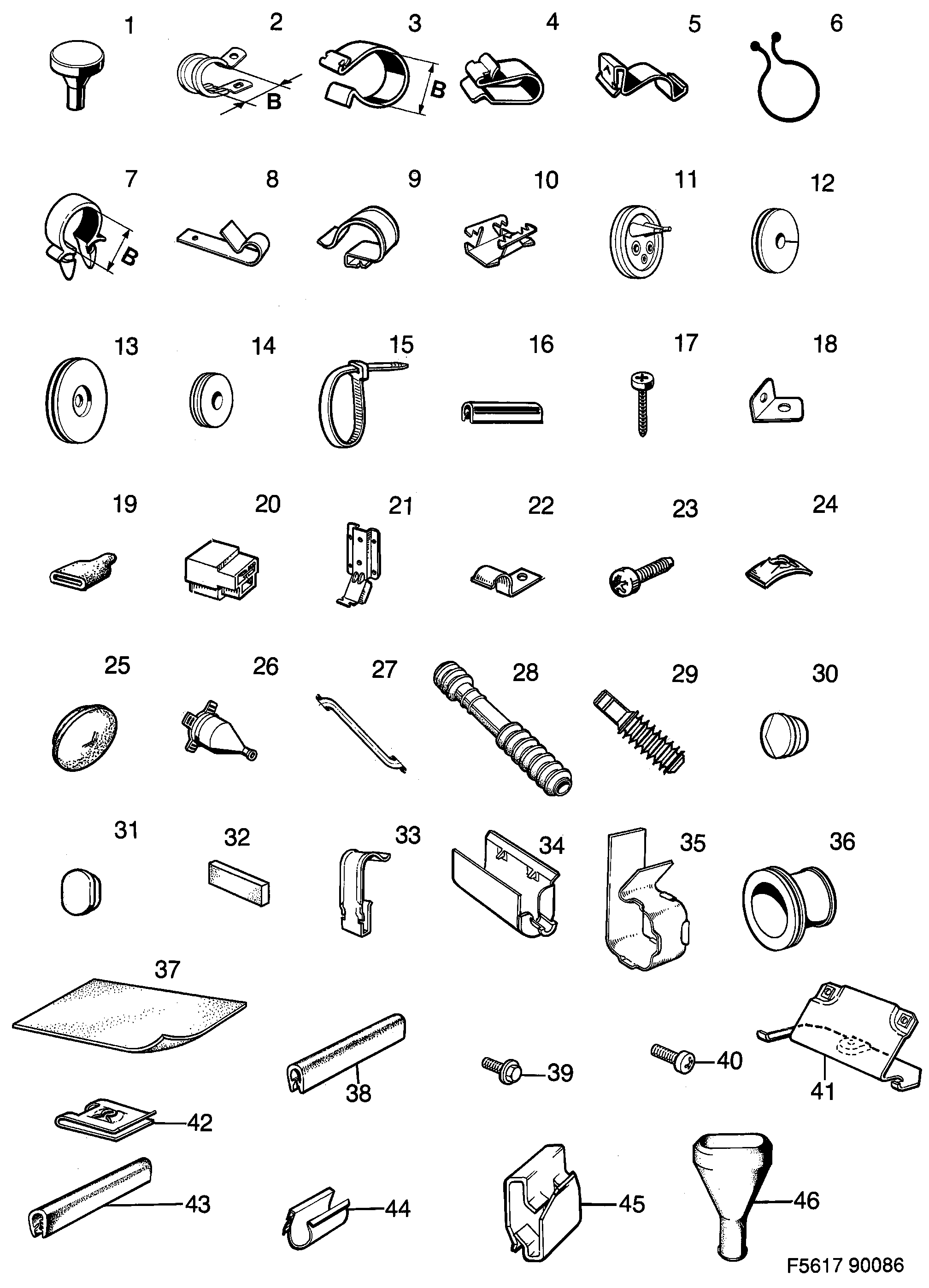 Saab 900 Bushing, clamp diagram