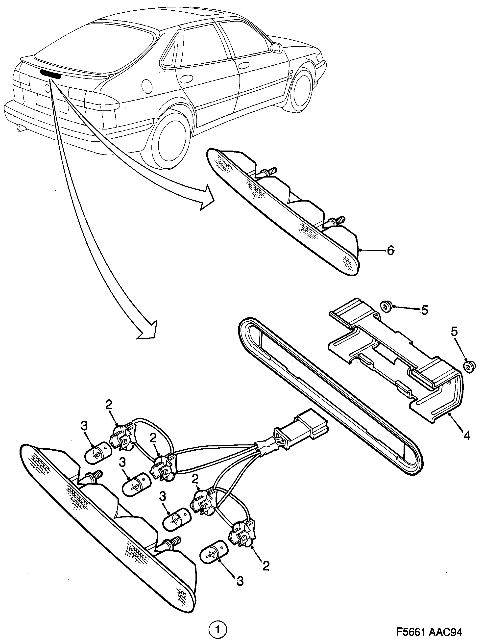 Saab 900 Stop light High mounted diagram
