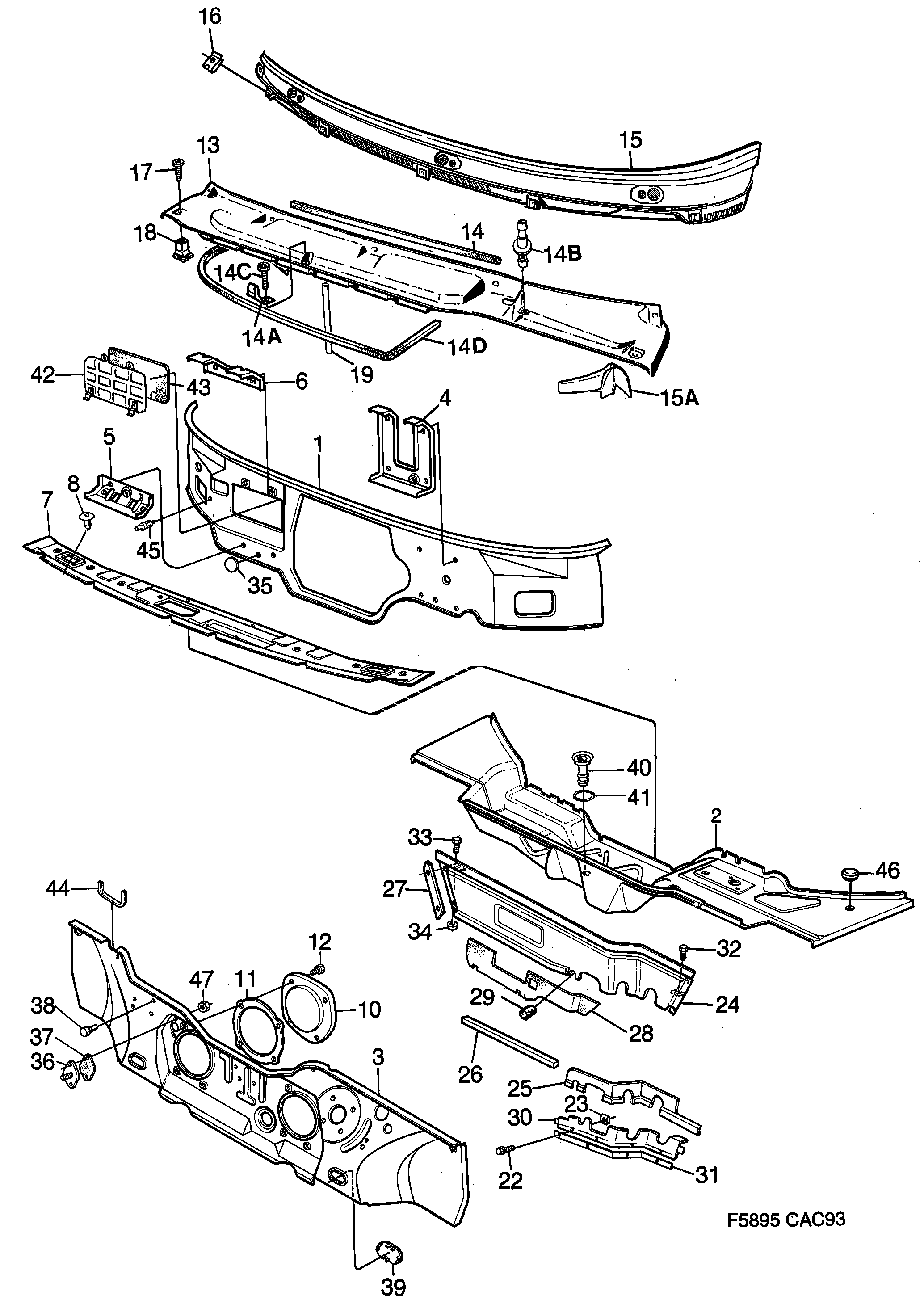 Saab 9000 Cowl plate diagram