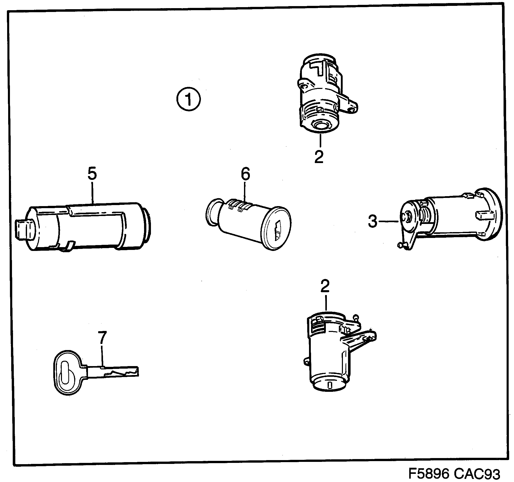 Saab 9000 Lock Lock cylinder set diagram