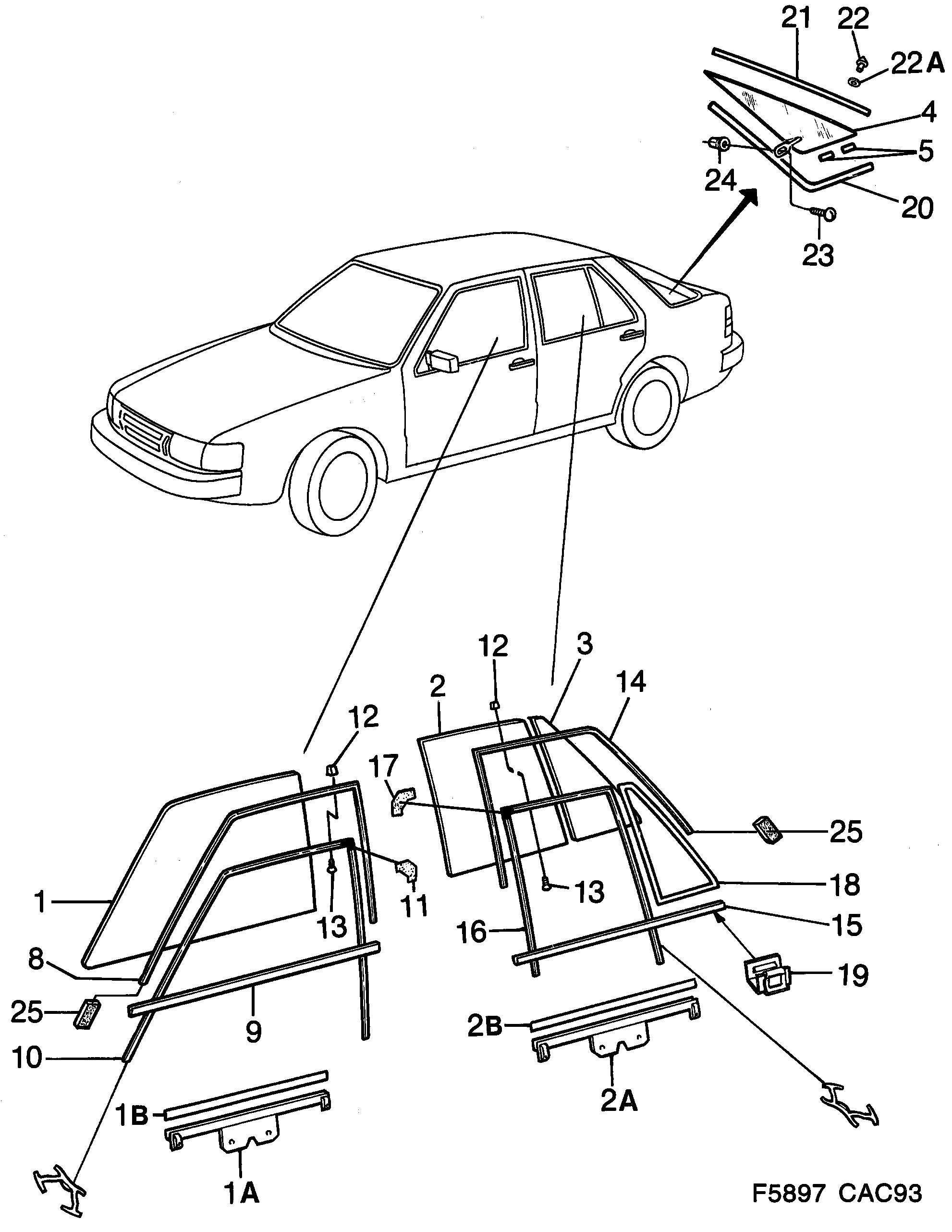 Saab 9000 Doors and side windows diagram
