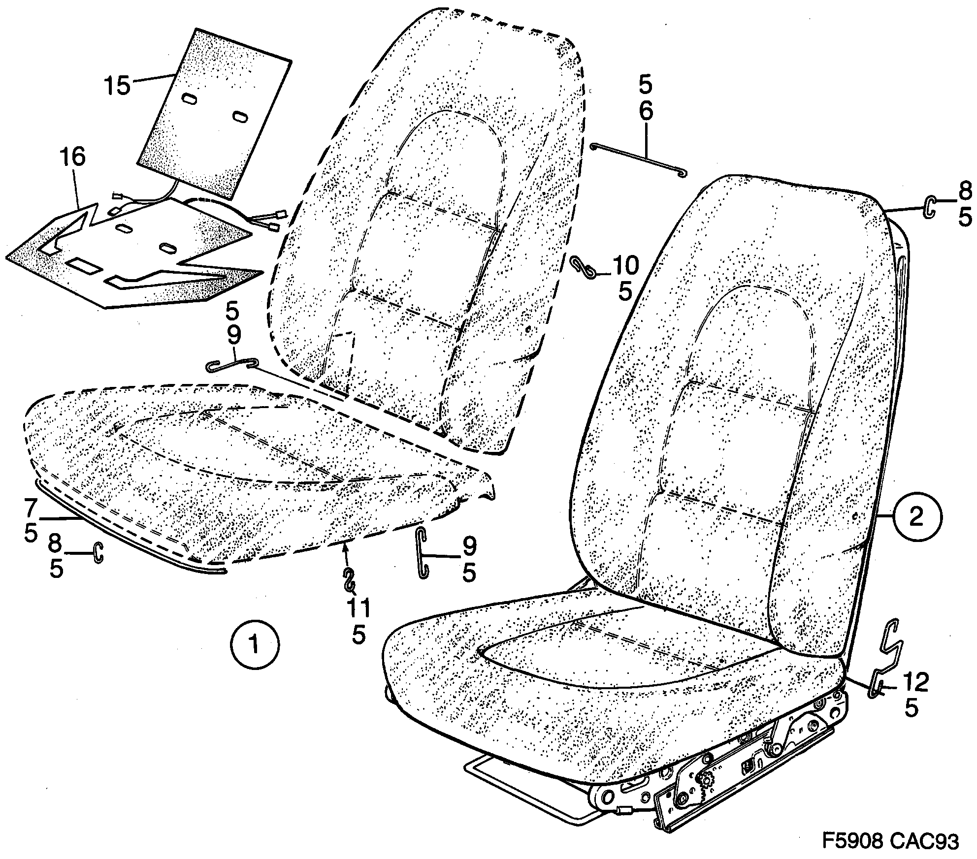 Saab 9000 Front seats Part 1 diagram