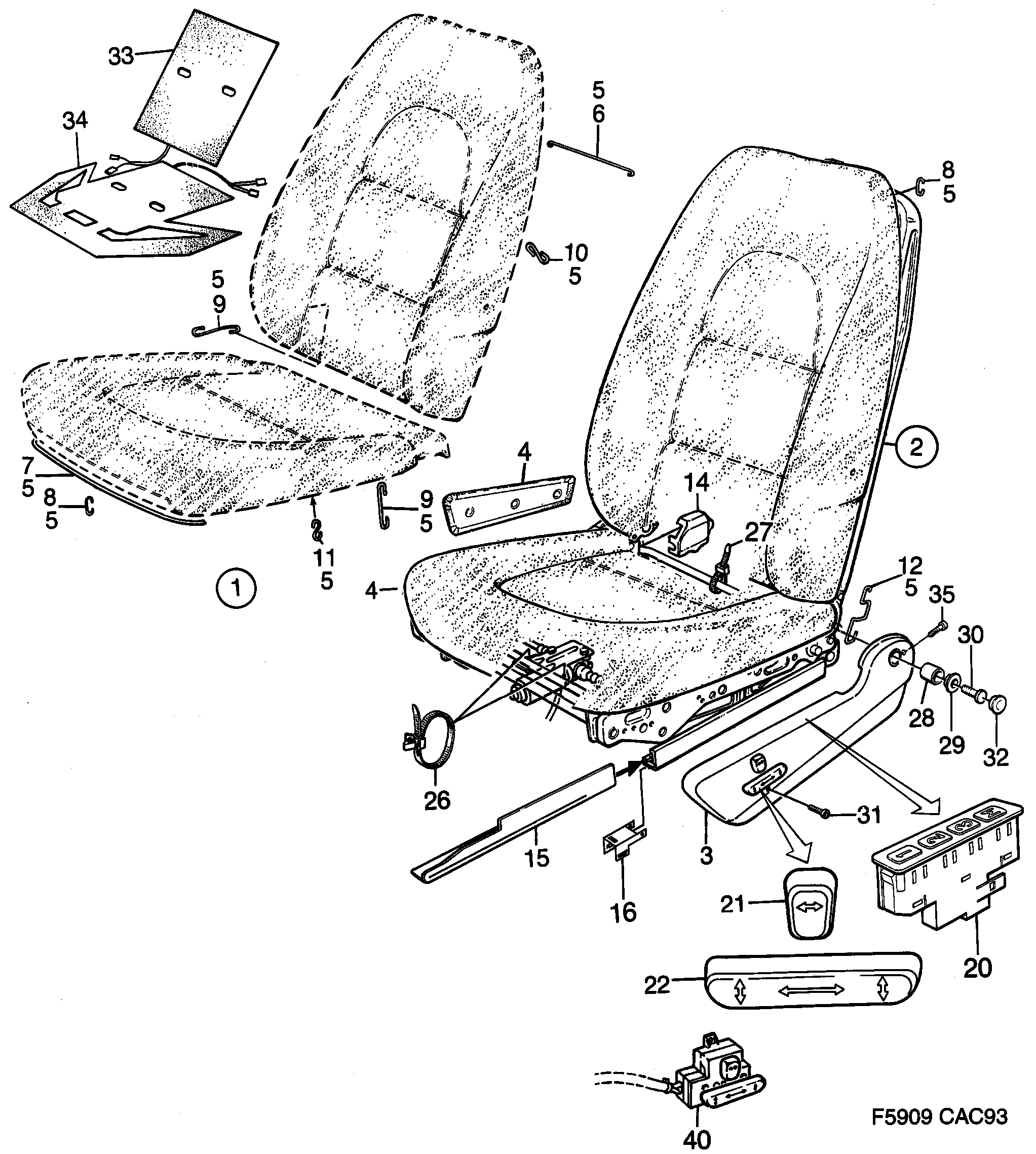 Saab 9000 Front seats Part 1 Electrically adjustable diagram