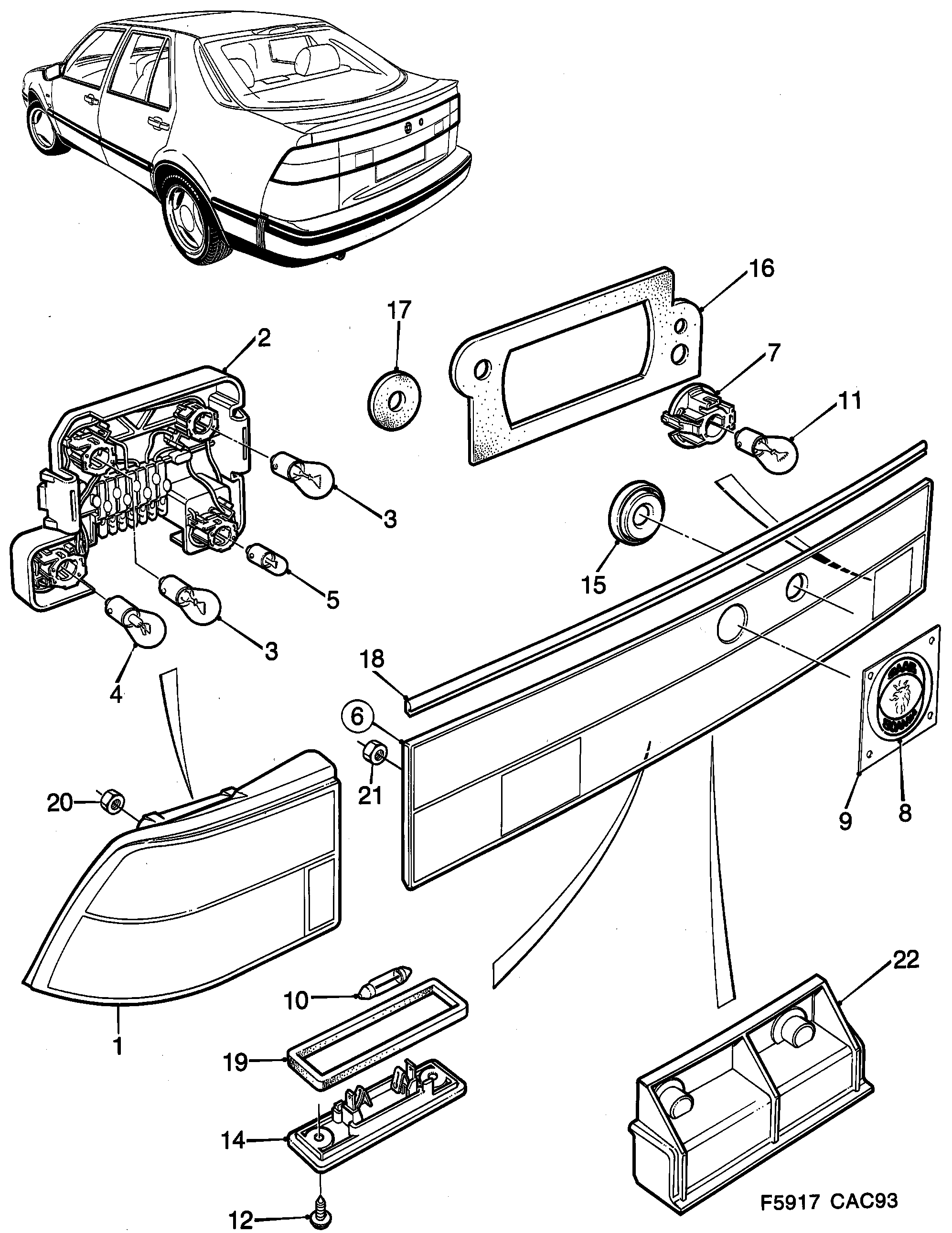 Saab 9000 Tail light diagram