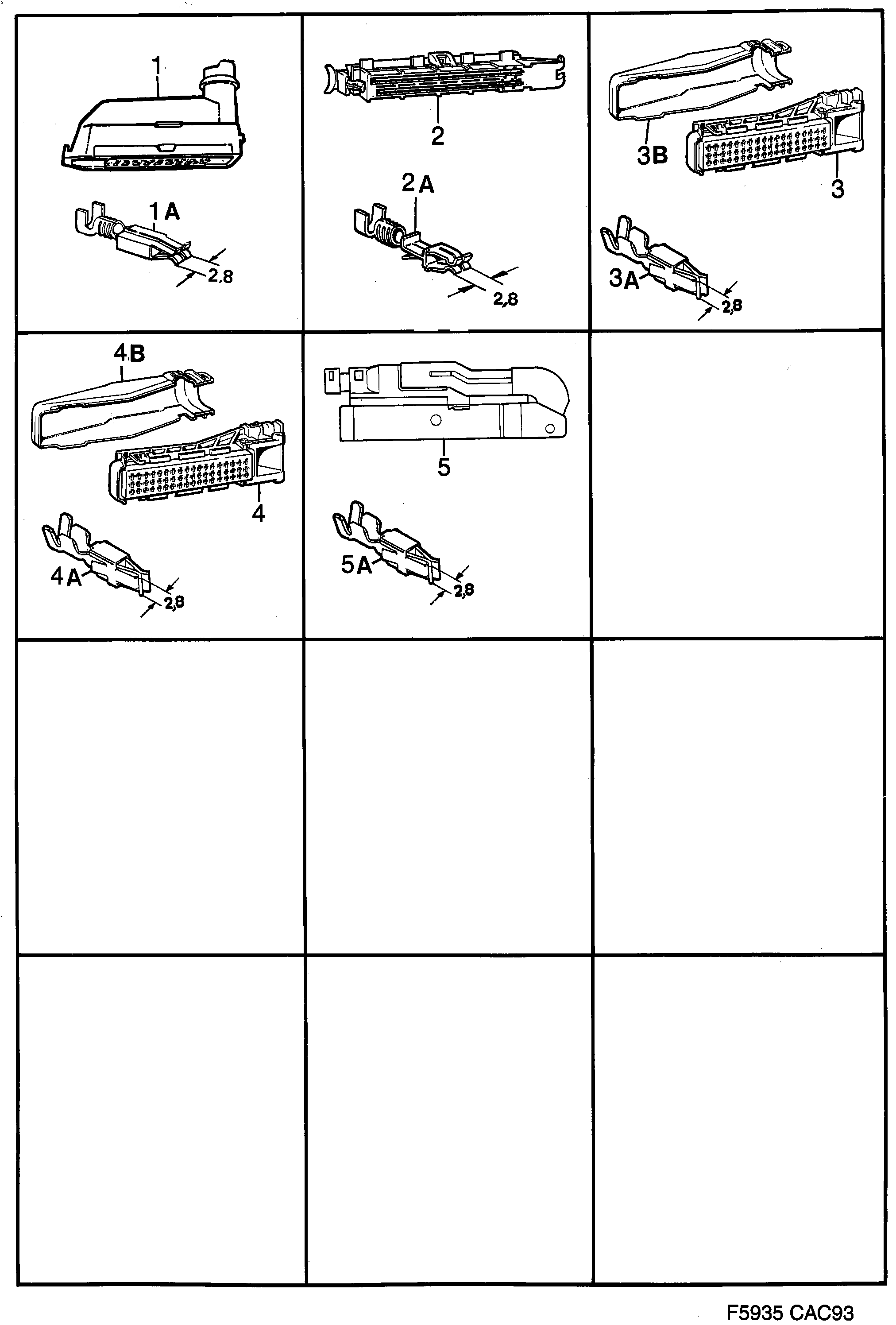 Saab 9000 Connector housing etc diagram