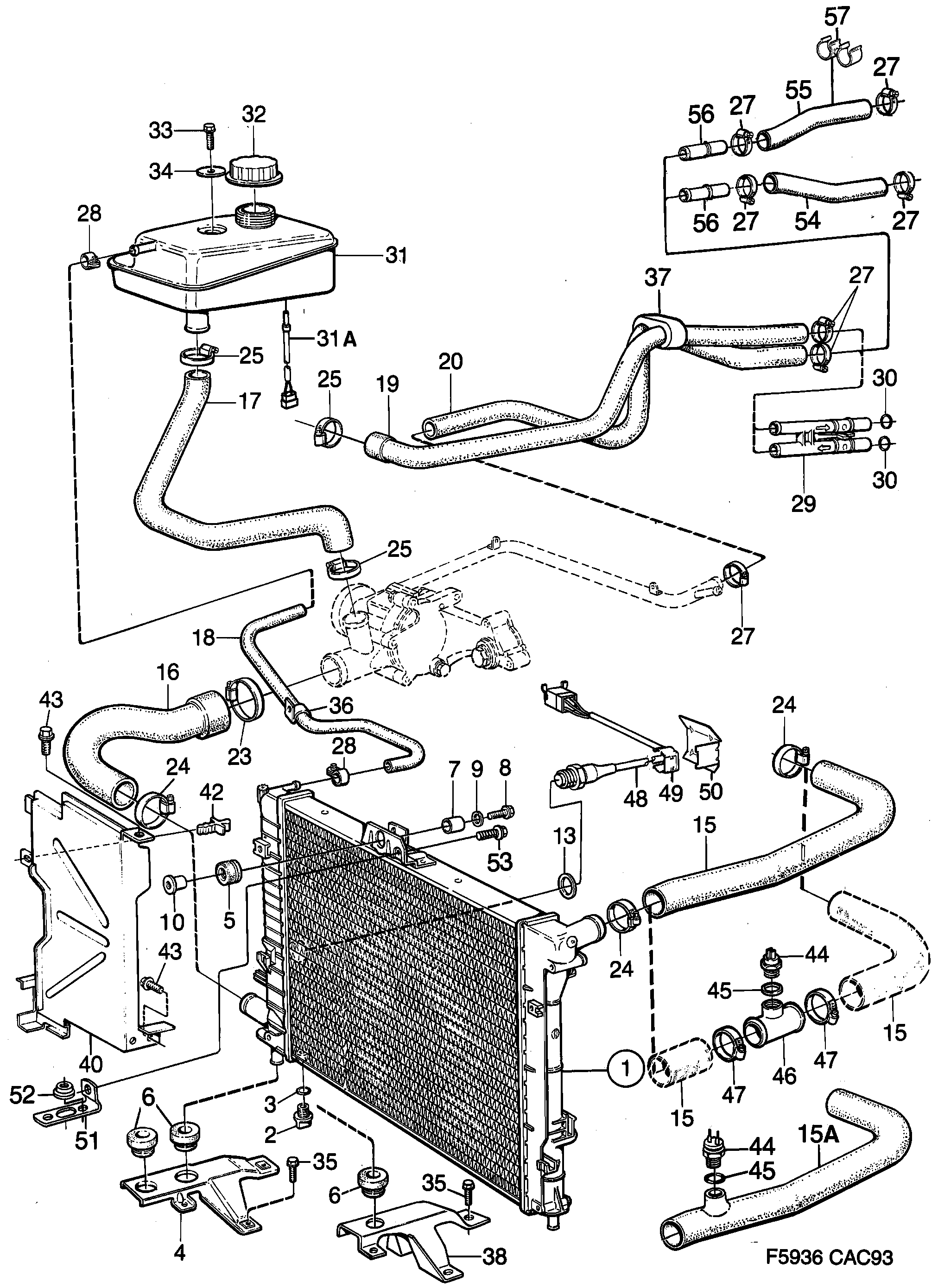 Saab 9000 Radiator, etc diagram