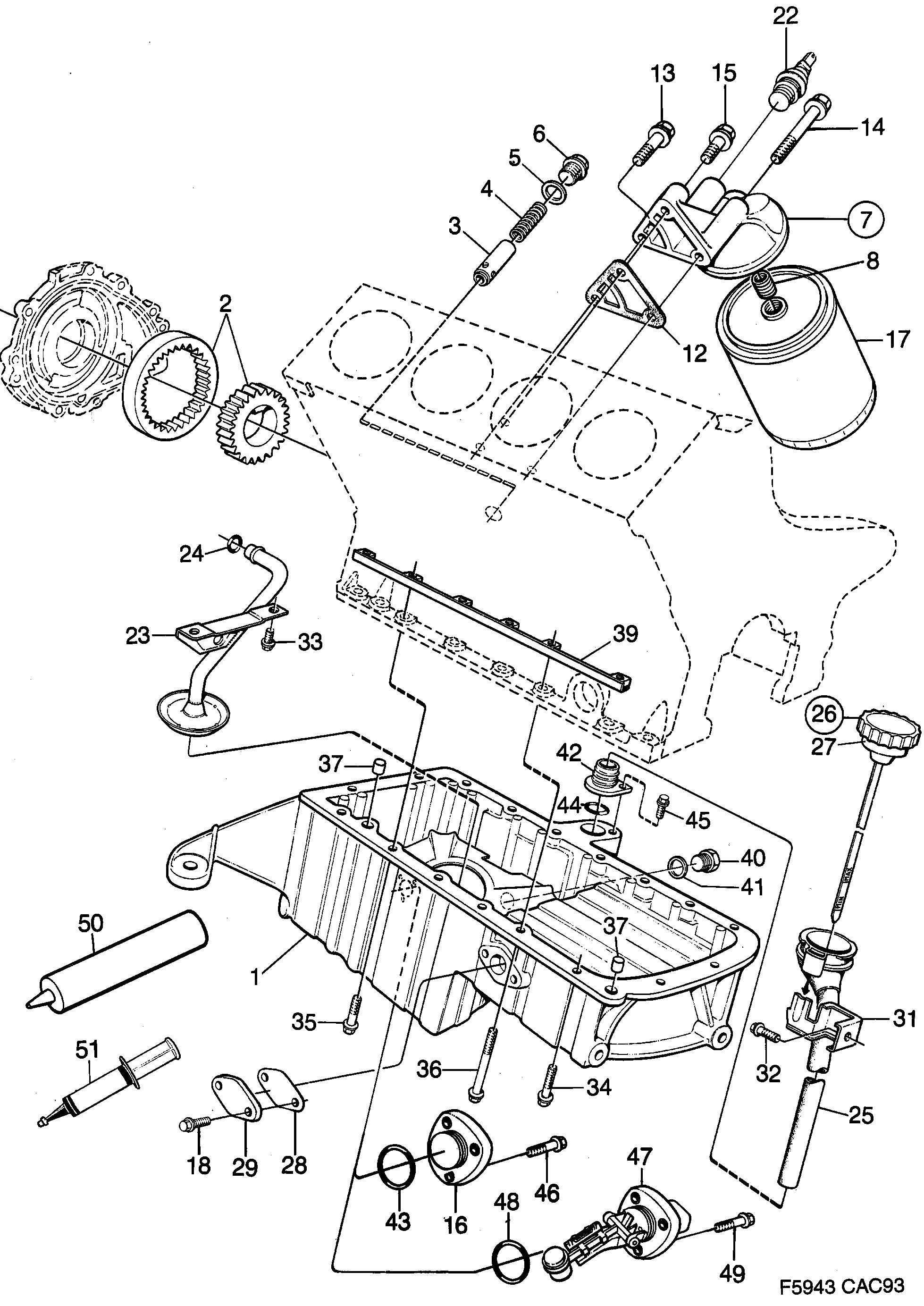 Saab 9000 Oil pump, oil filter, diagram