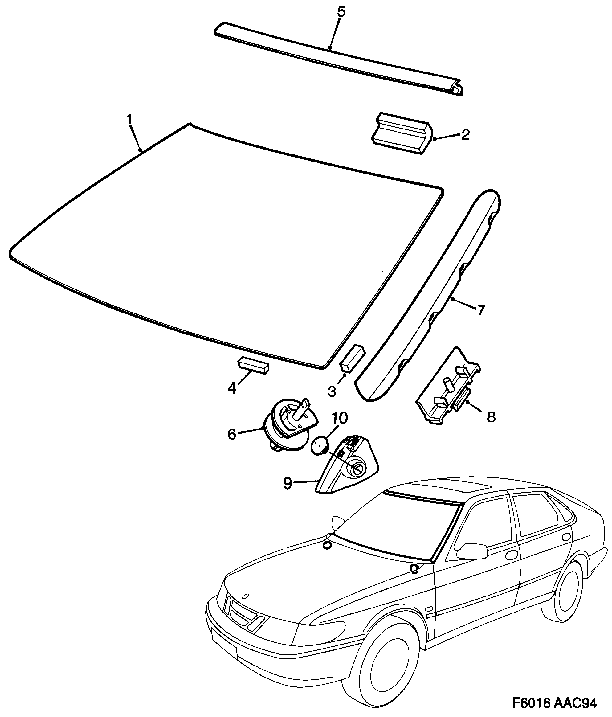 Saab 900 Windshield diagram