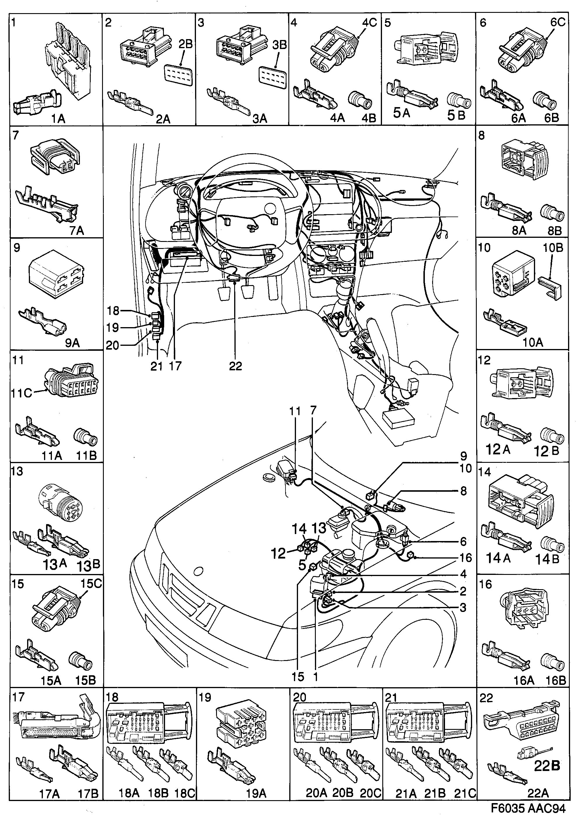 Saab 900 Instrument panel diagram
