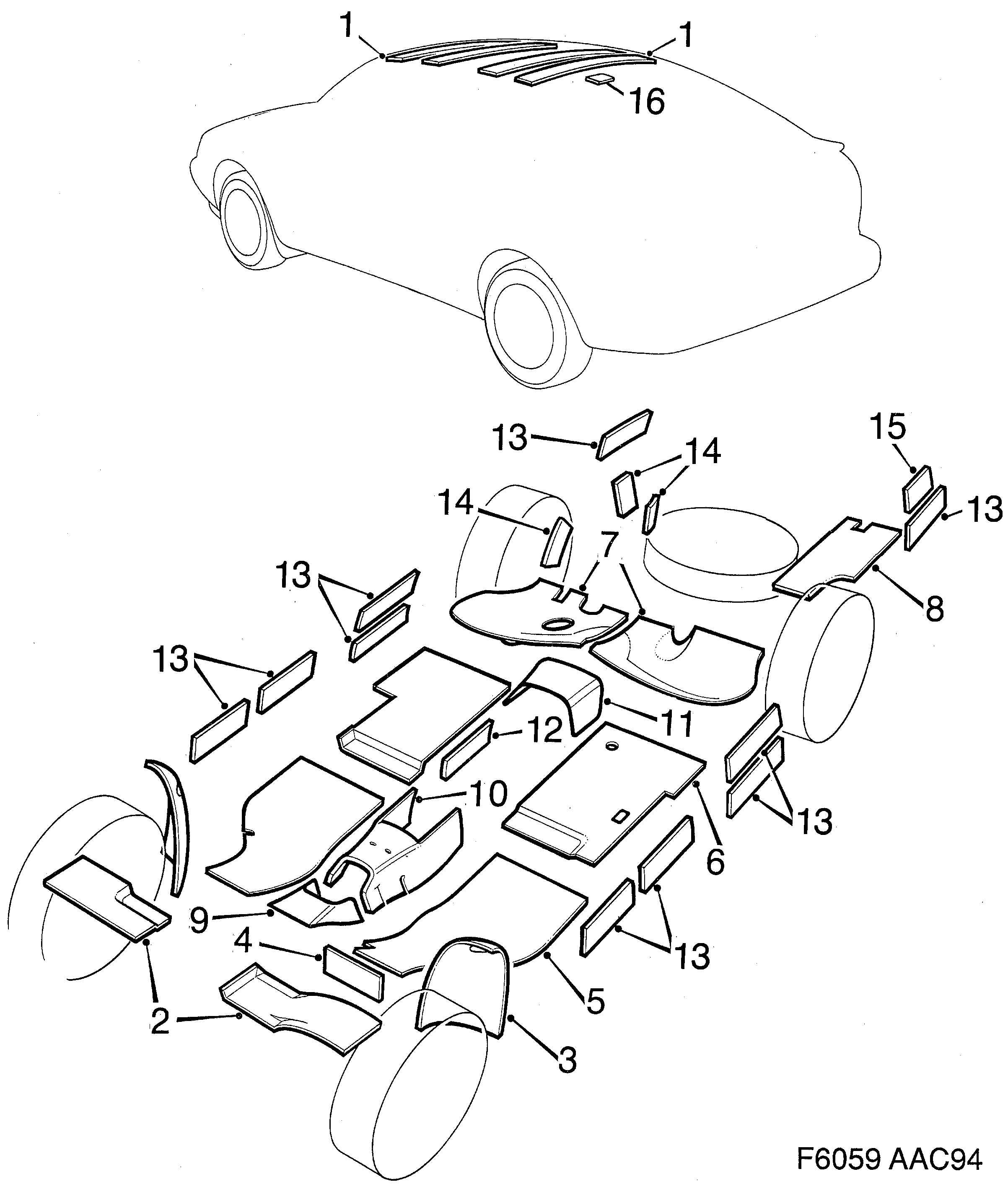 Saab 900 Damper mat diagram