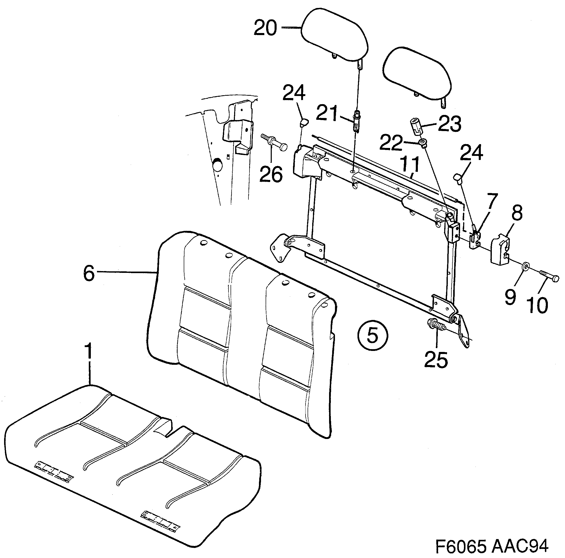 Saab 900 Rear seat Convertible diagram
