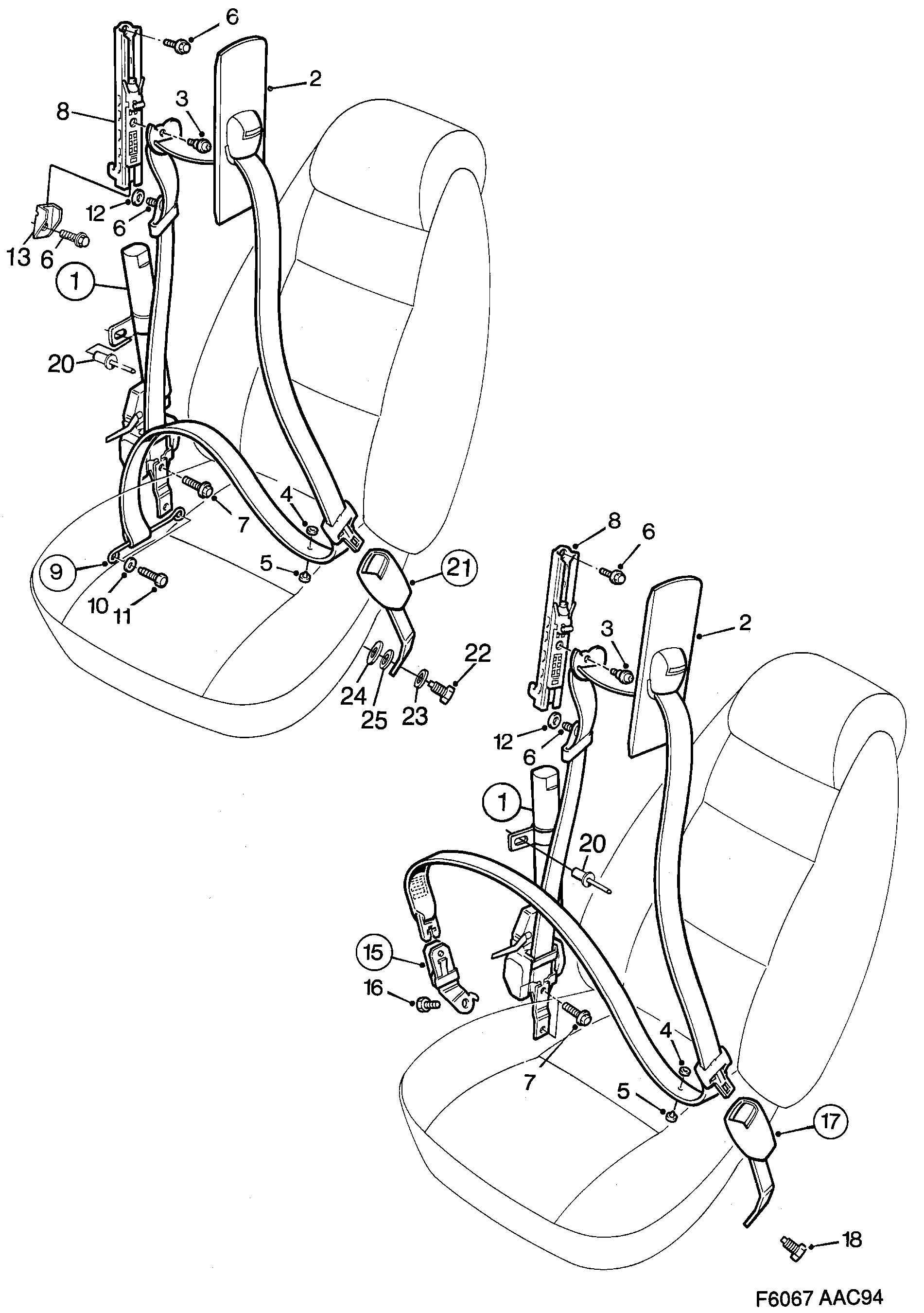 Saab 900 Safety belt, front seat diagram