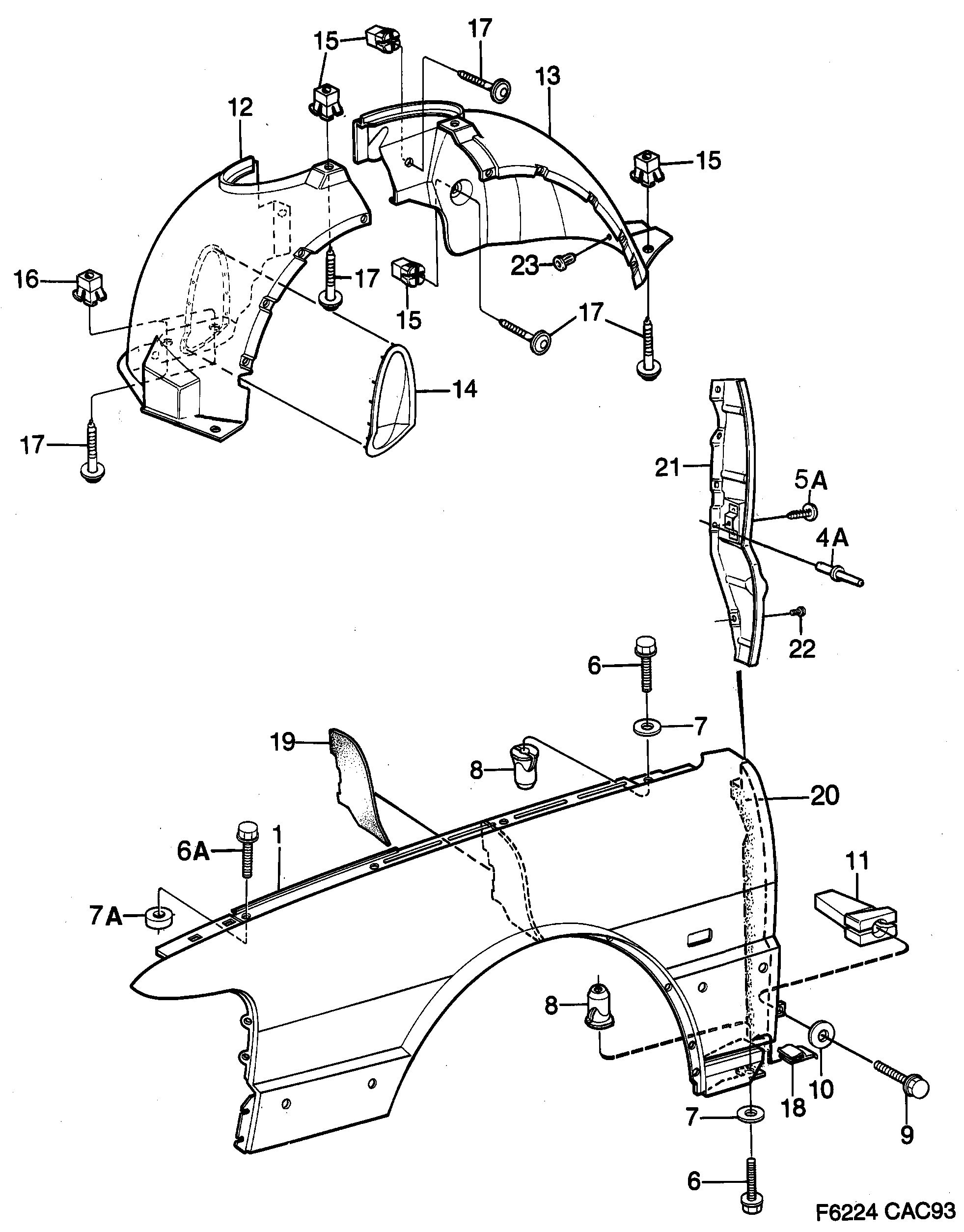 Saab 9000 Front fender diagram