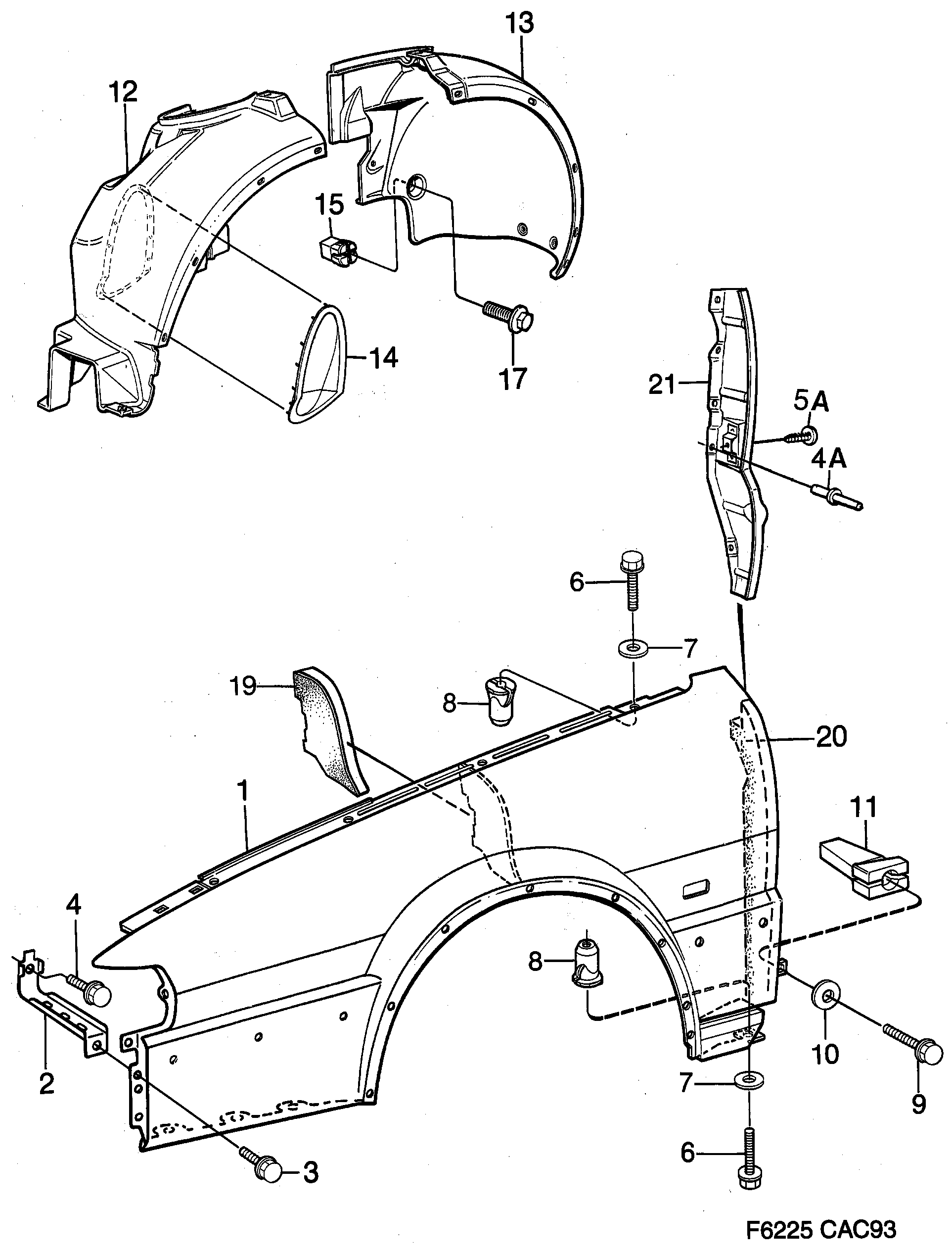 Saab 9000 Front fender diagram
