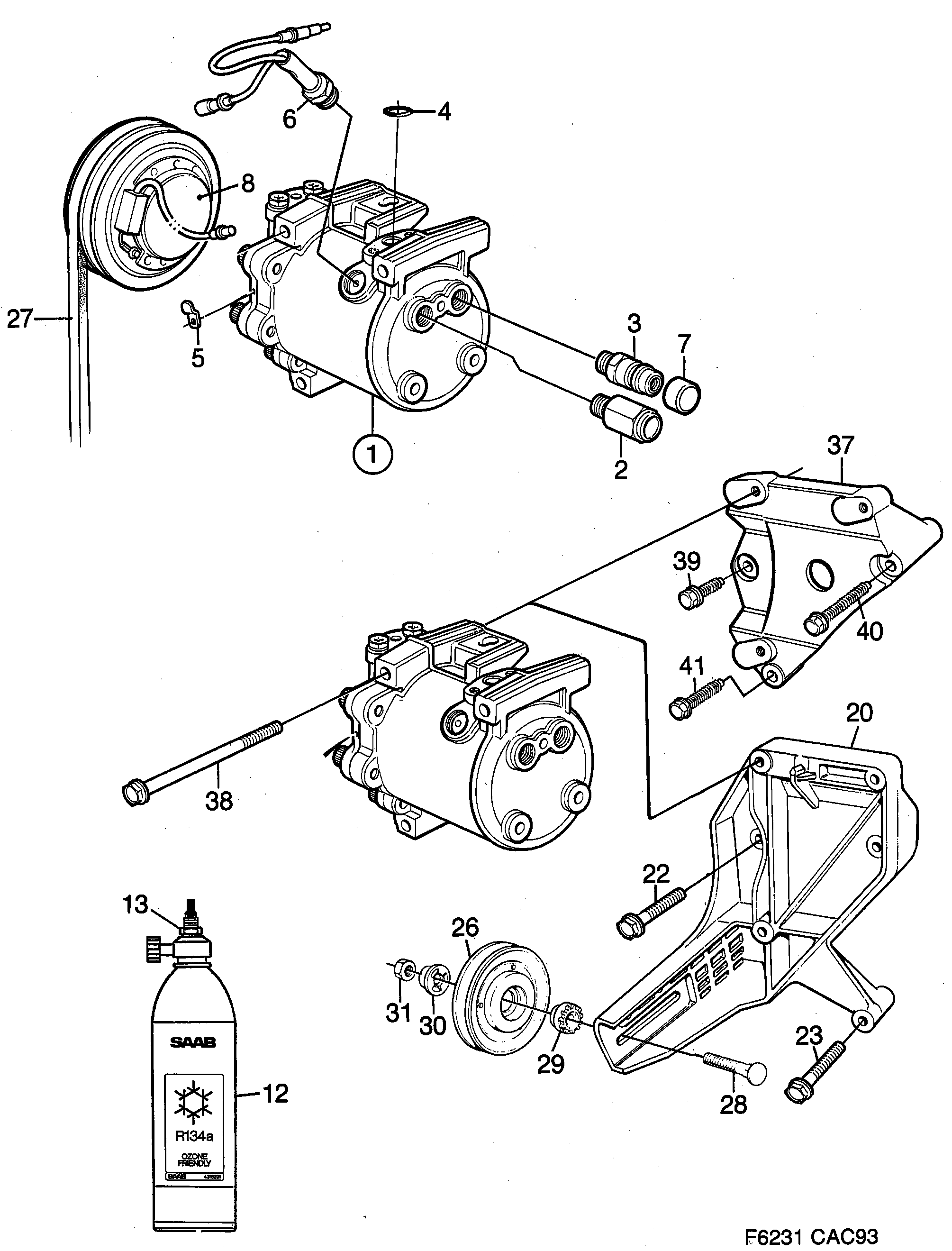 Saab 9000 AC compressor diagram