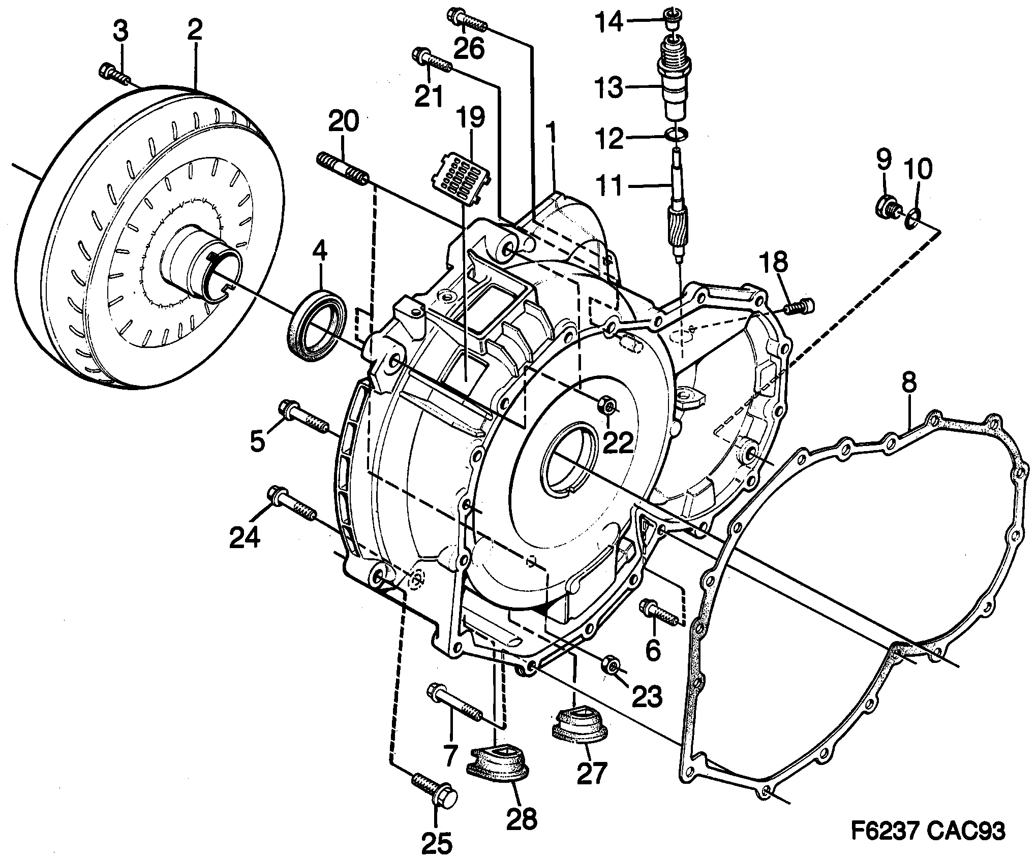 Saab 9000 Converter shell Torque converter diagram