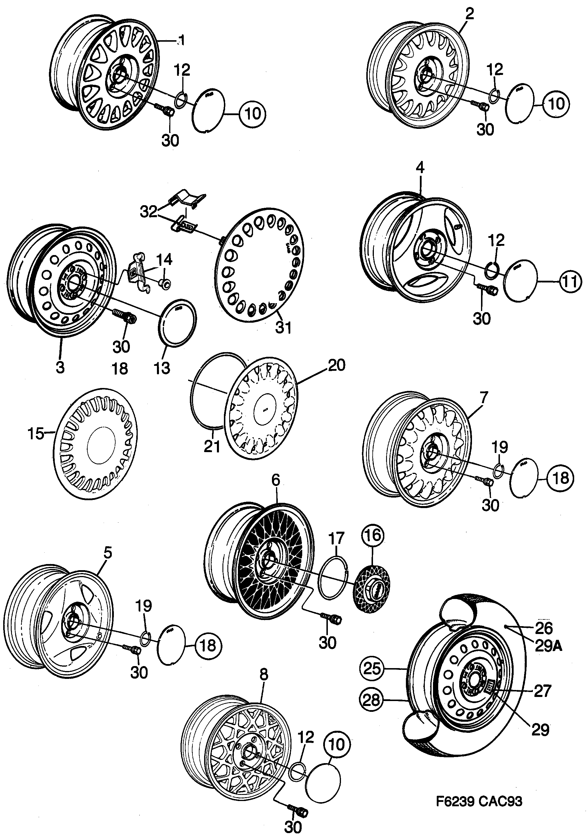Saab 9000 Wheel diagram