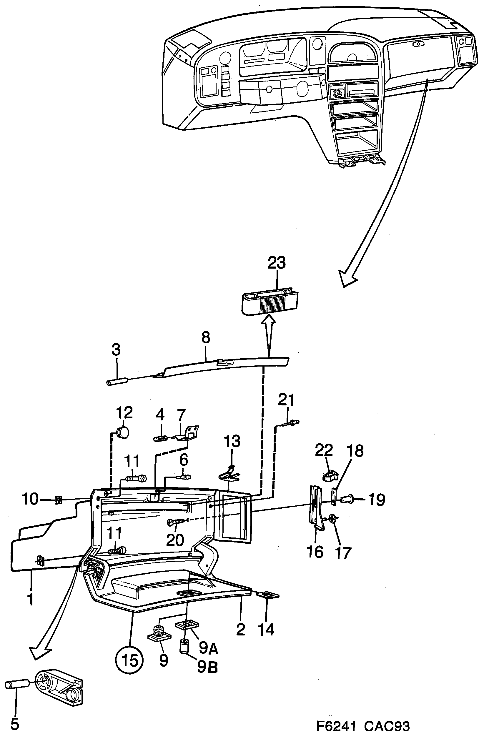 Saab 9000 Glove compartment diagram