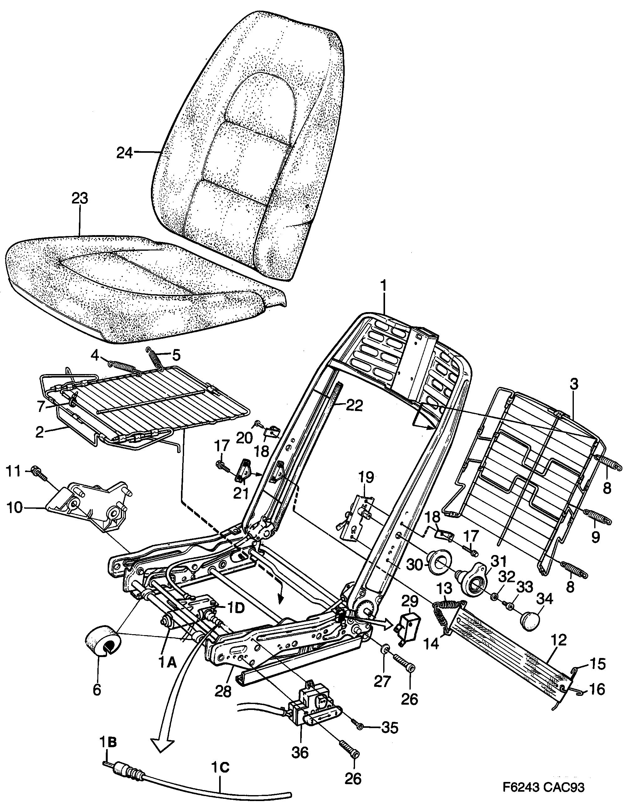 Saab 9000 Front seats Part 2 Electrically adjustable diagram
