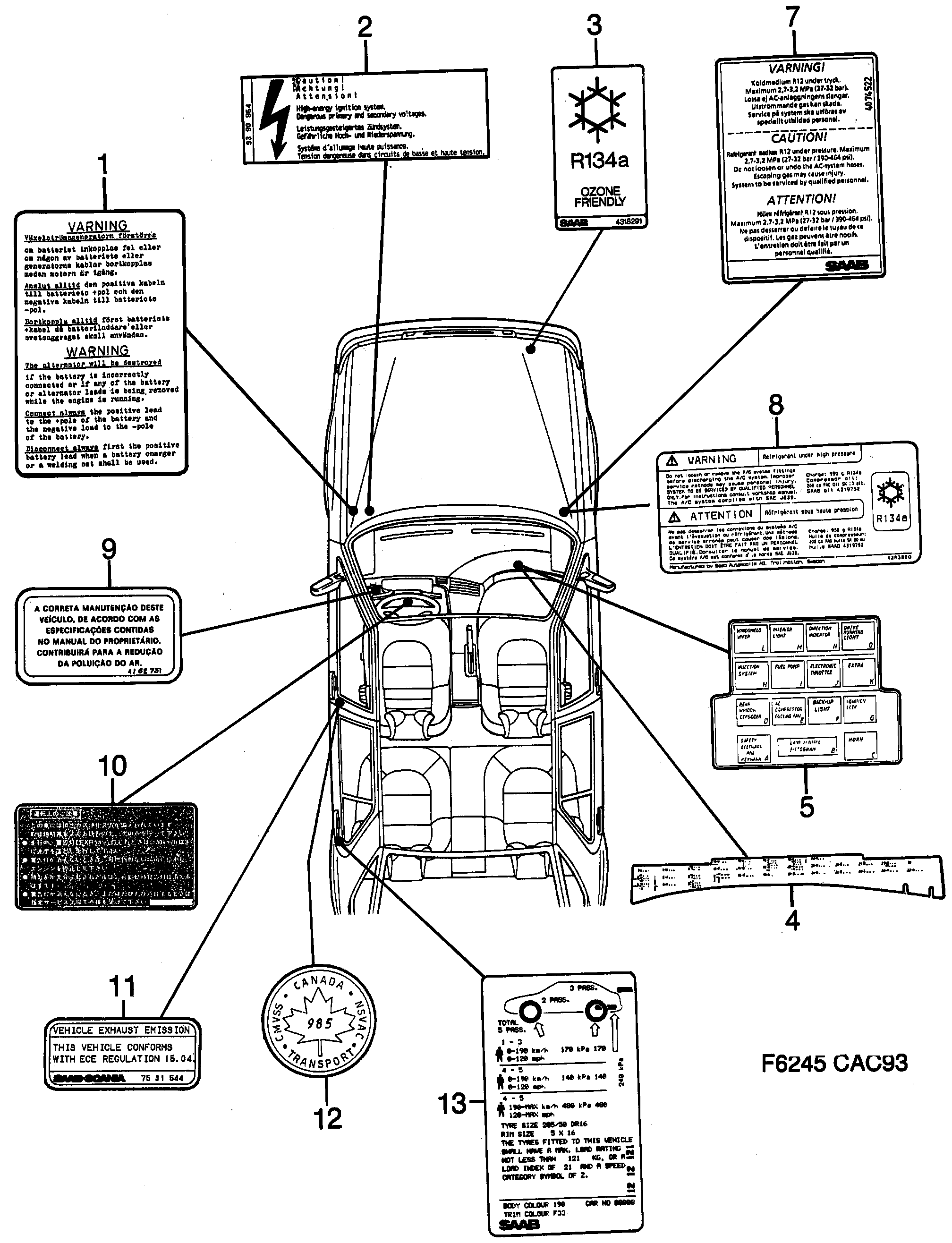 Saab 9000 Labels Part 2 diagram