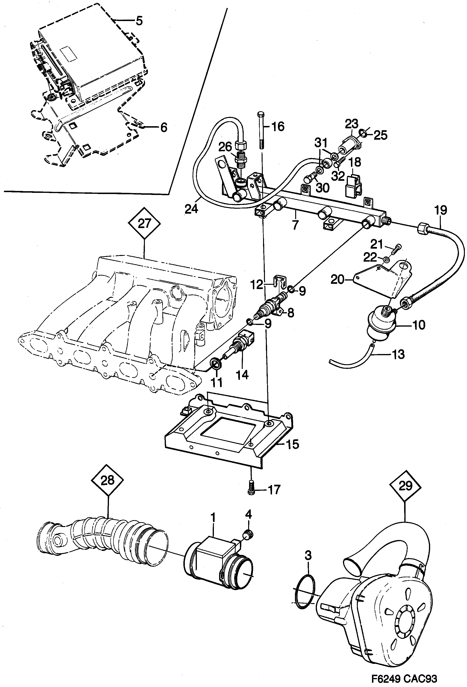 Saab 9000 Distribution pipe diagram