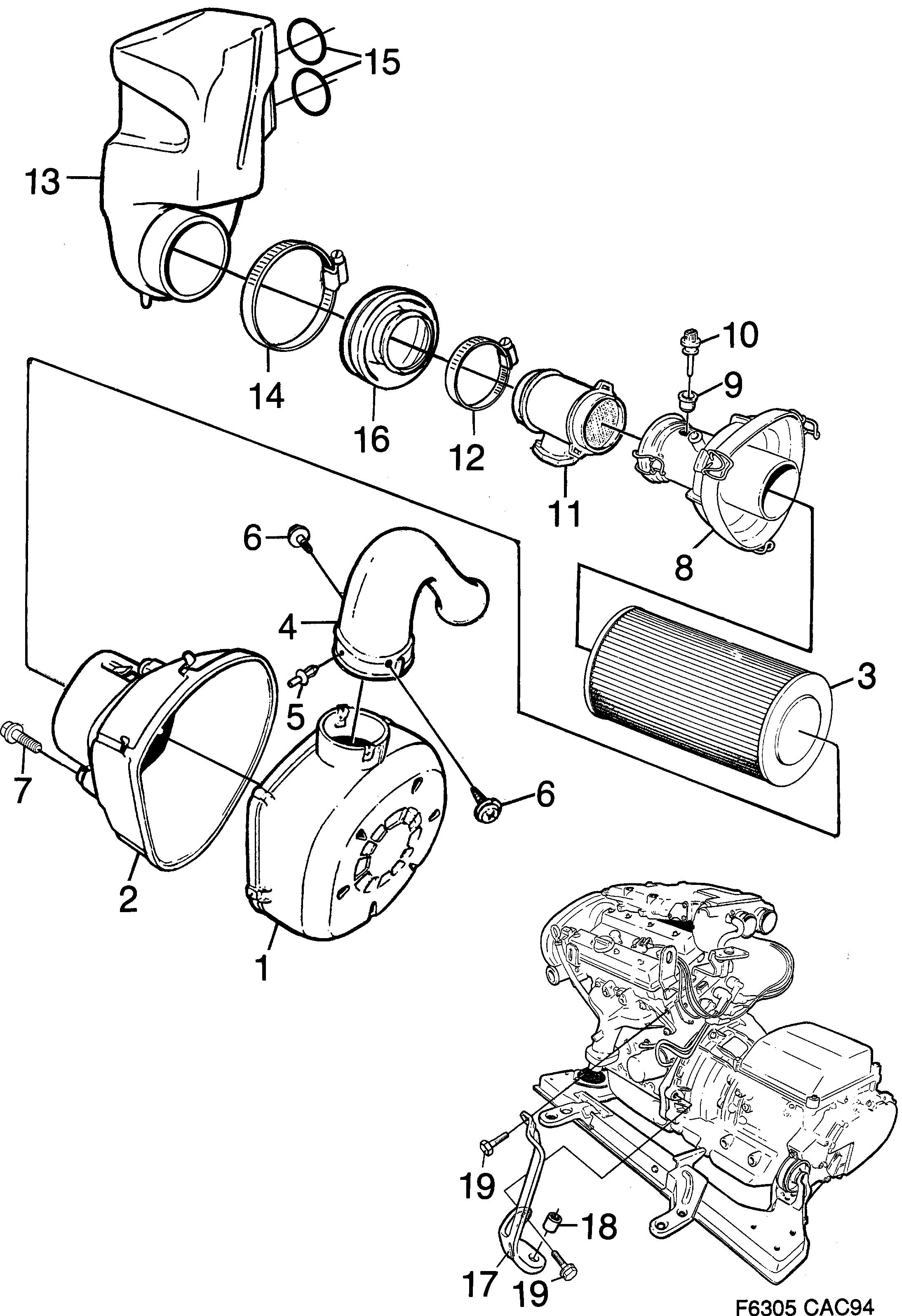Saab 9000 Air cleaner 6-cylinder diagram