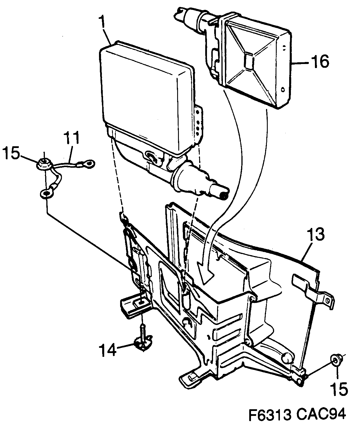 Saab 9000 Bracket Engine control module diagram
