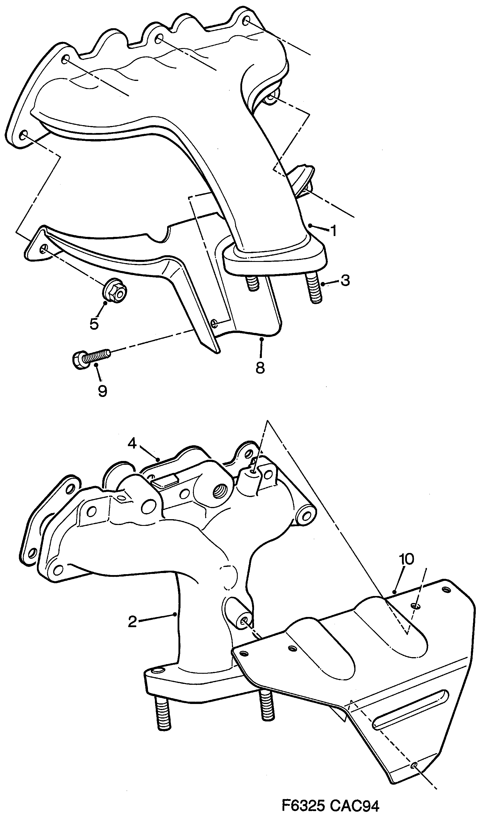 Saab 9000 Exhaust manifold 6-cylinder diagram