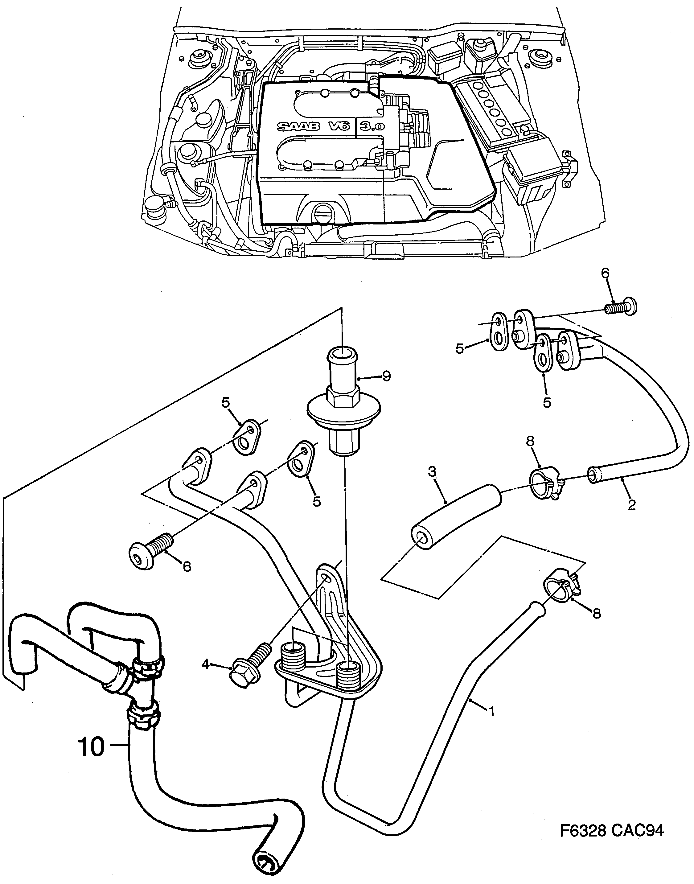 Saab 9000 SAI Check valve diagram