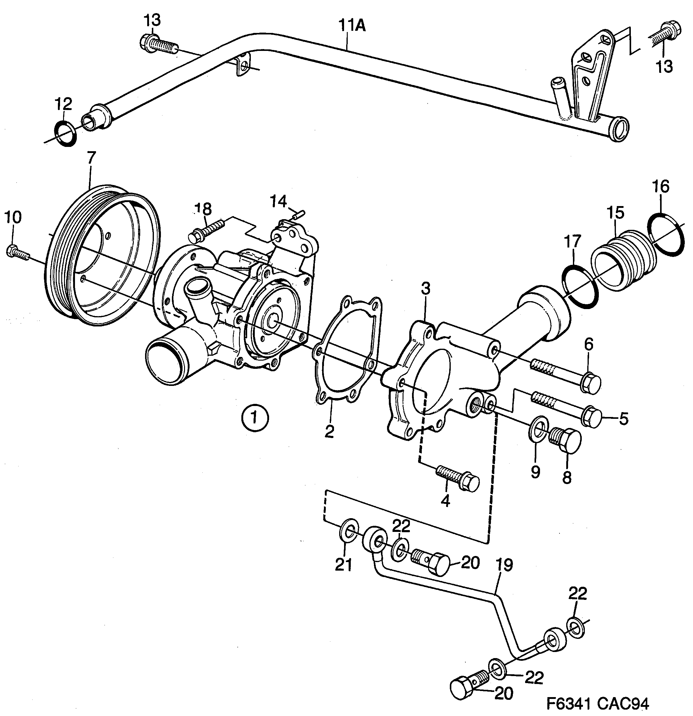 Saab 9000 Coolant pump 4-cylinder diagram