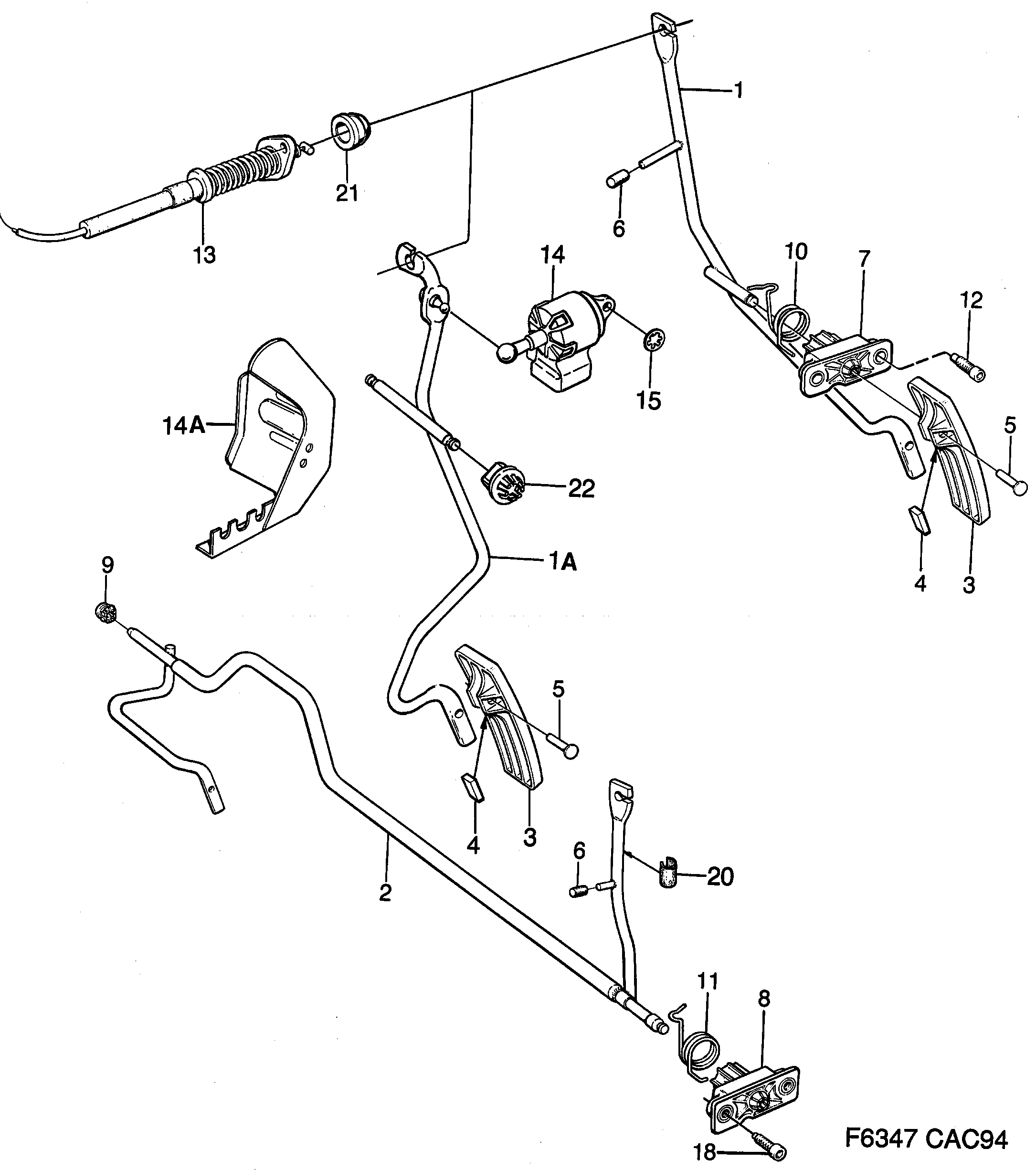Saab 9000 Accelerator arm diagram