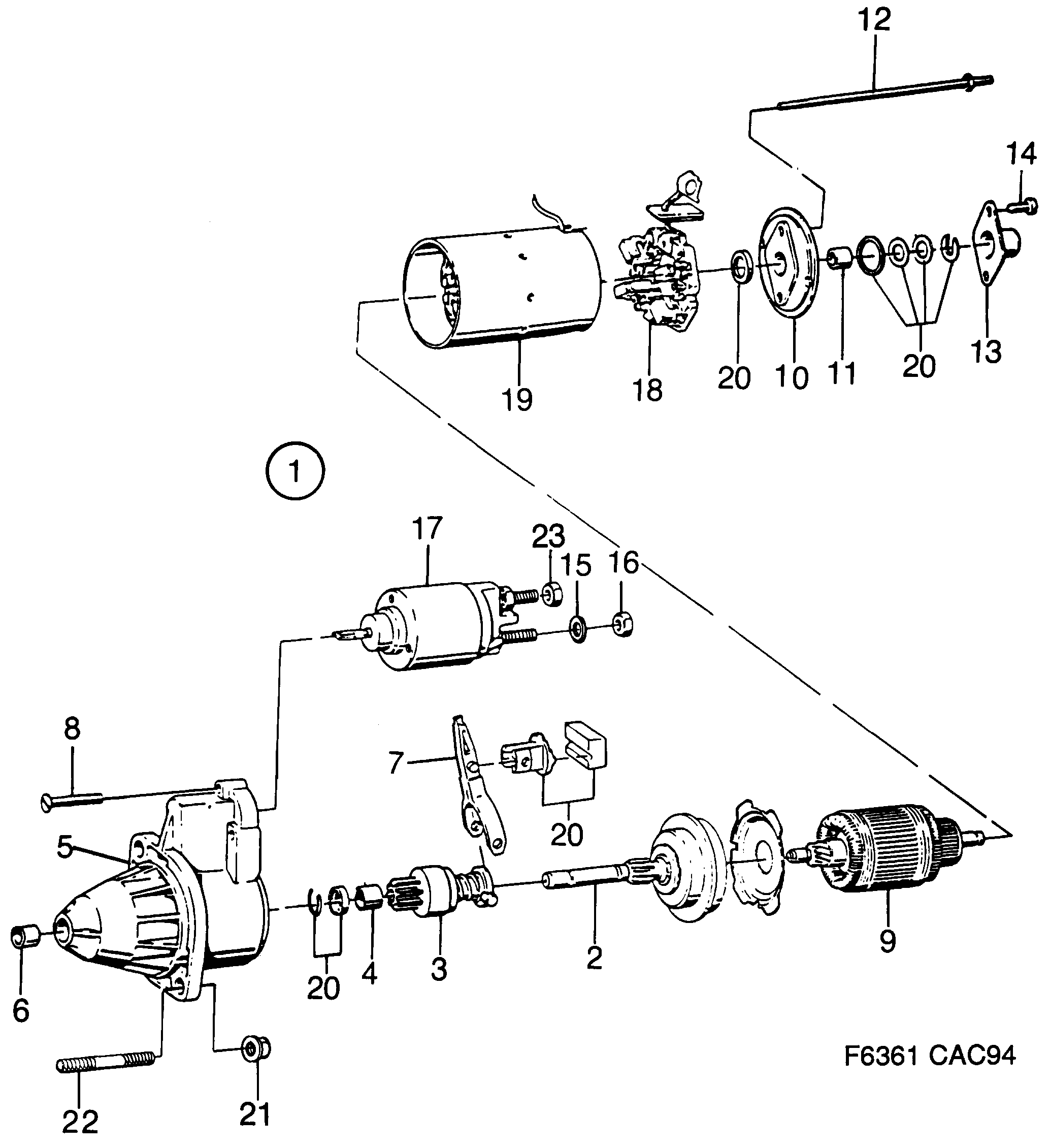 Saab 9000 Starter motor 4-cylinder diagram