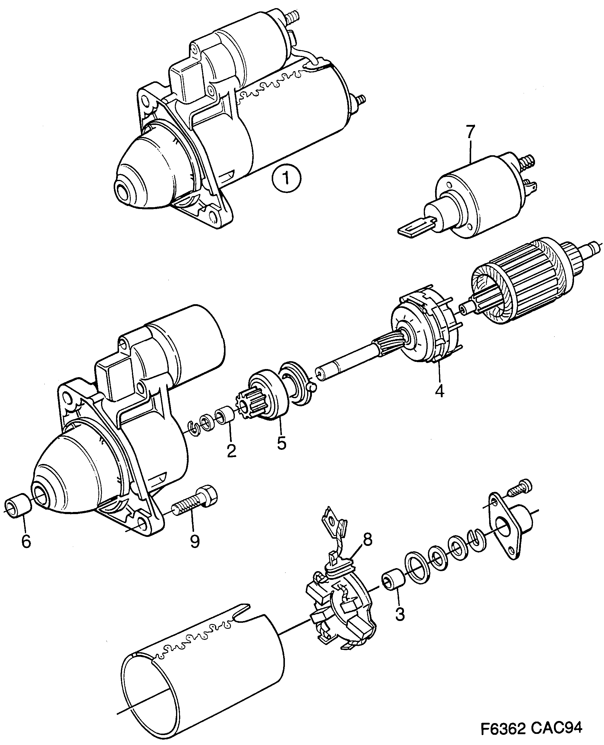 Saab 9000 Starter motor 6-cylinder diagram