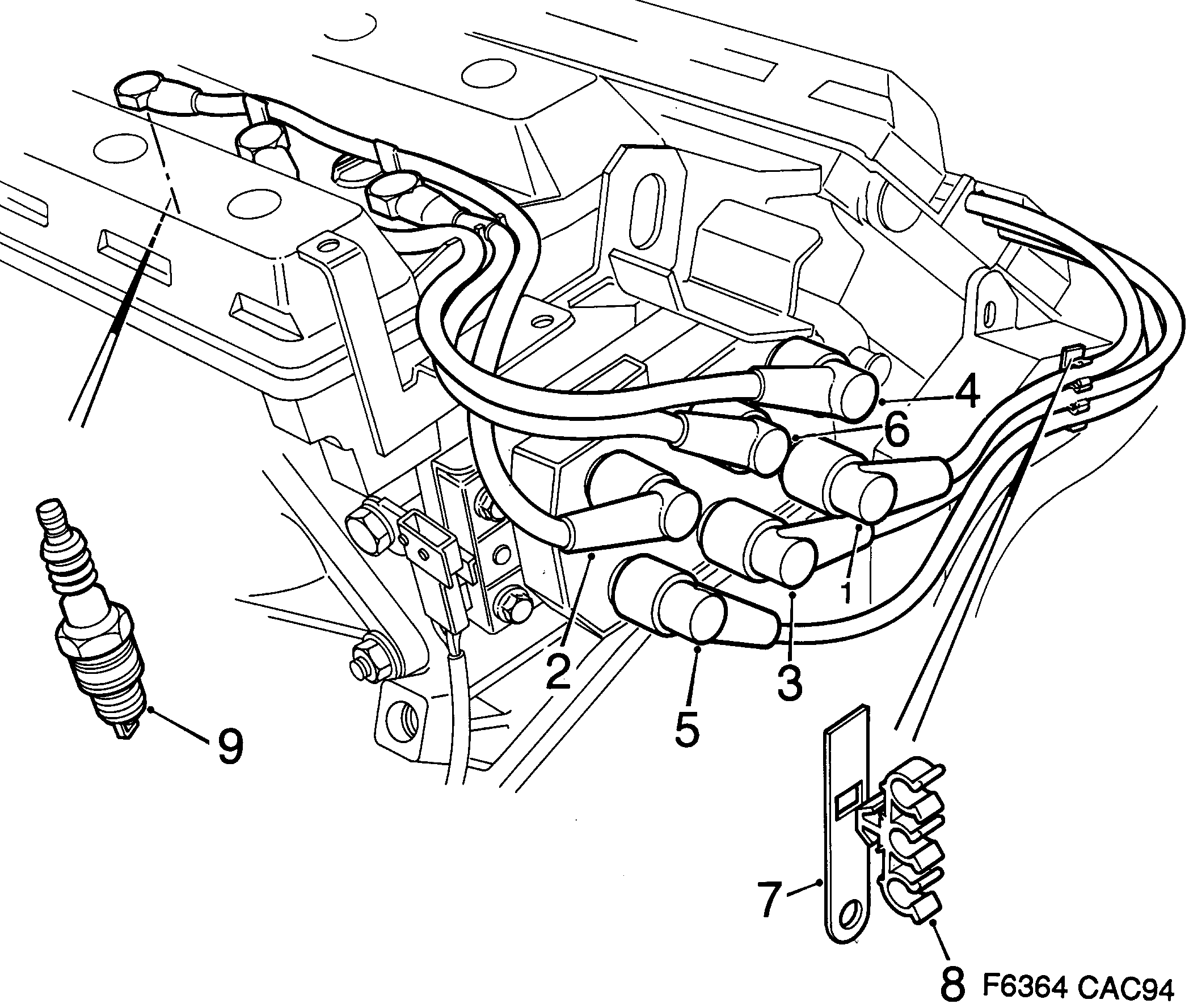 Saab 9000 Ignition leads, spark plugs etc diagram