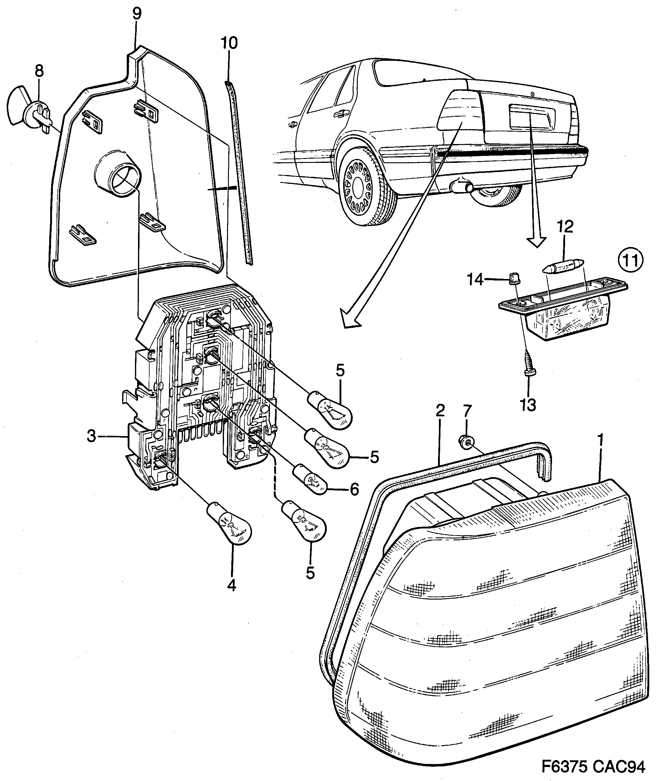 Saab 9000 Tail light diagram