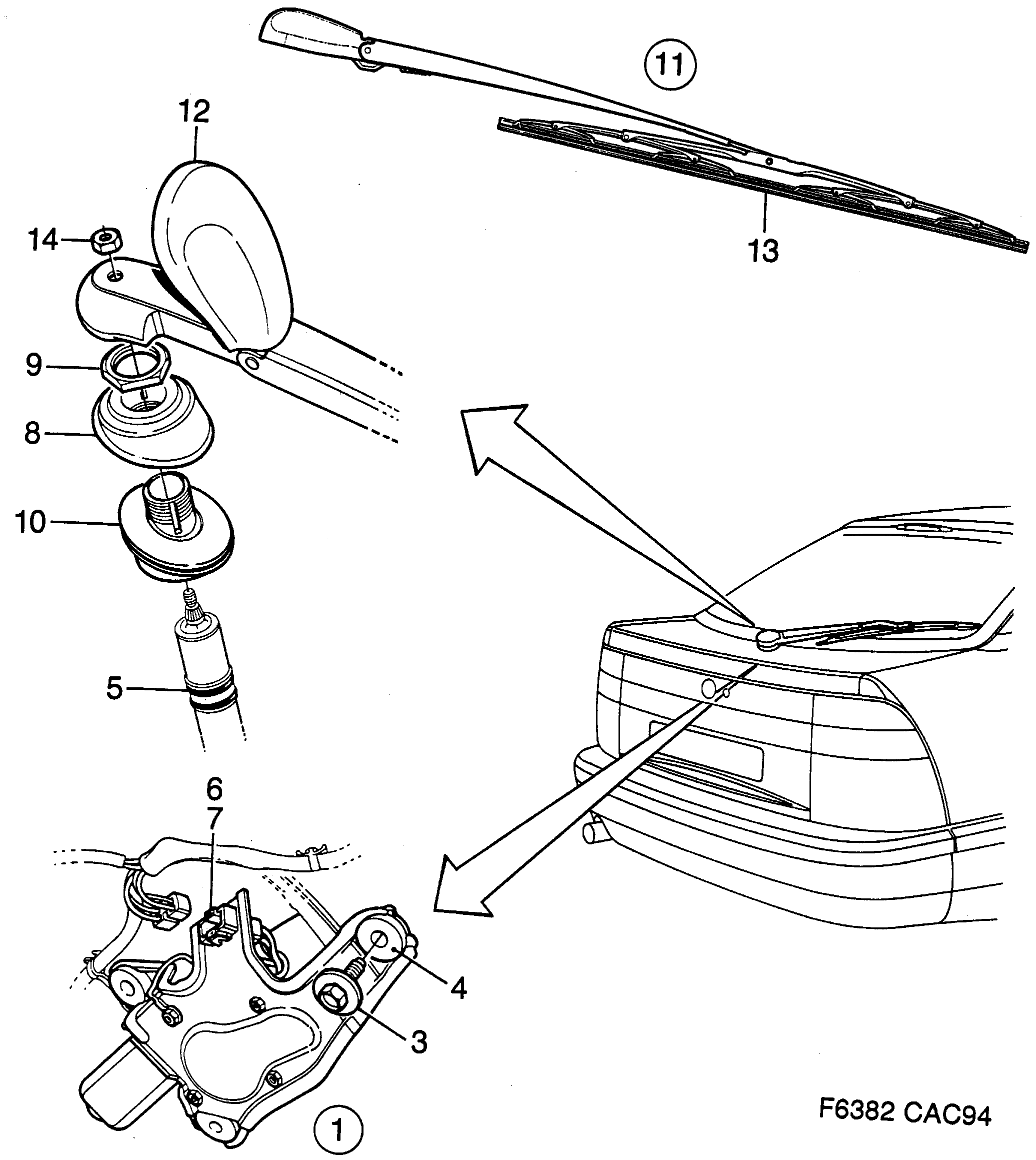Saab 9000 Rear window wiper diagram